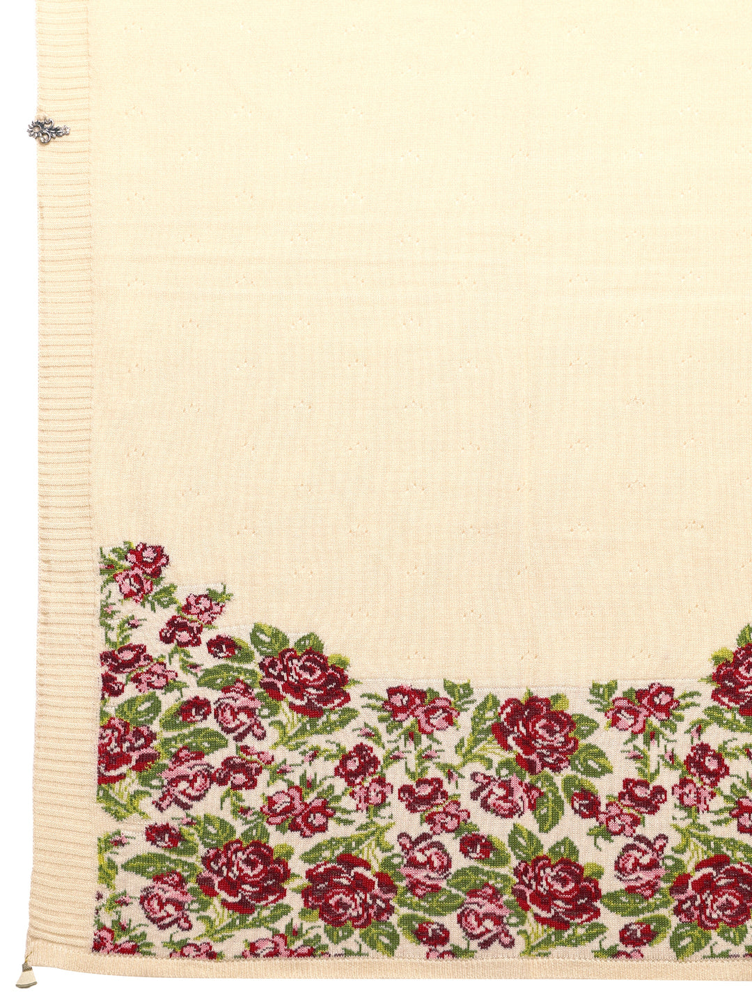  Off White Woven Design Wool Wrap Shawl  