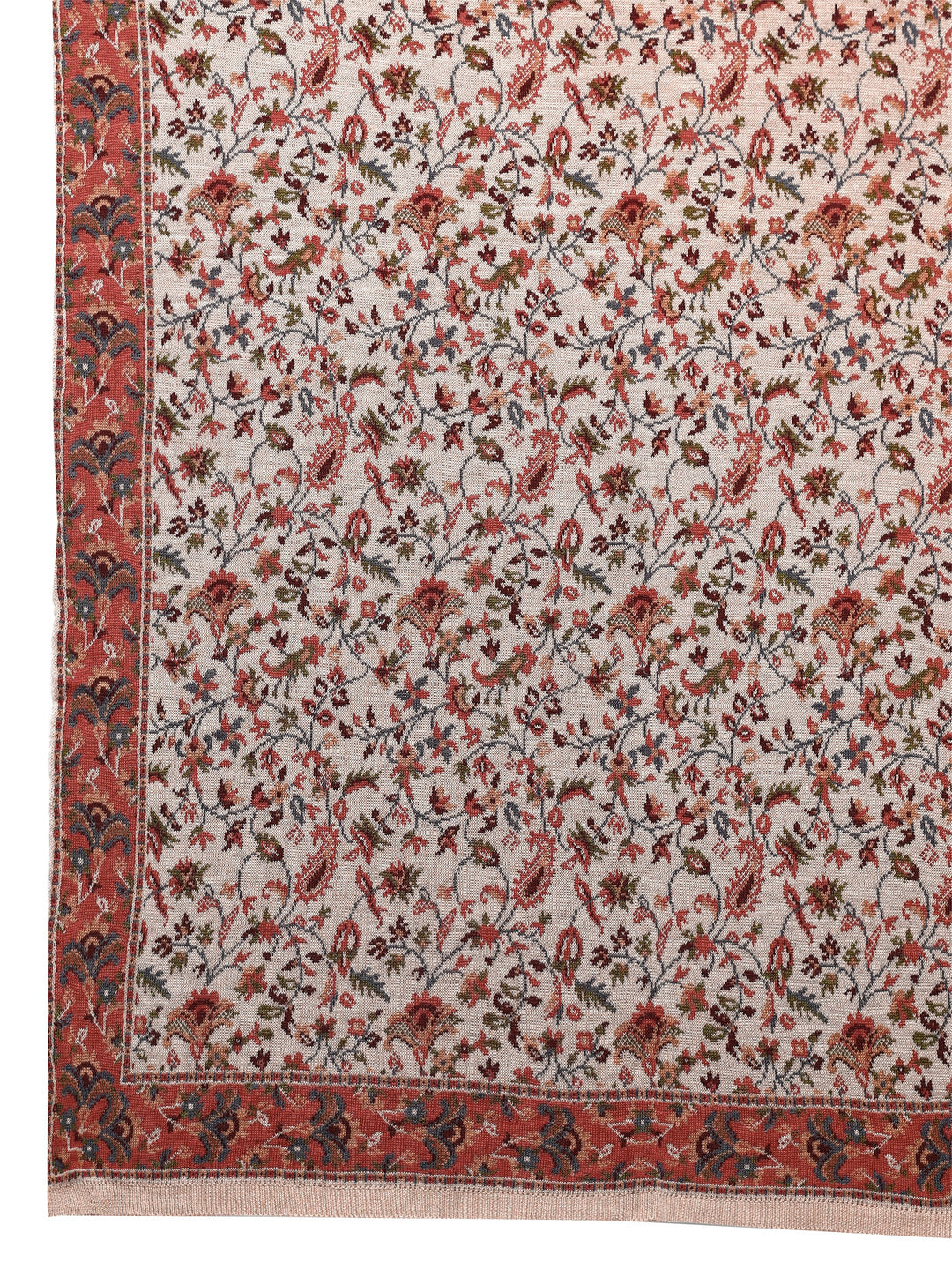  Beige Woven Design Wool Women'S Shawl 