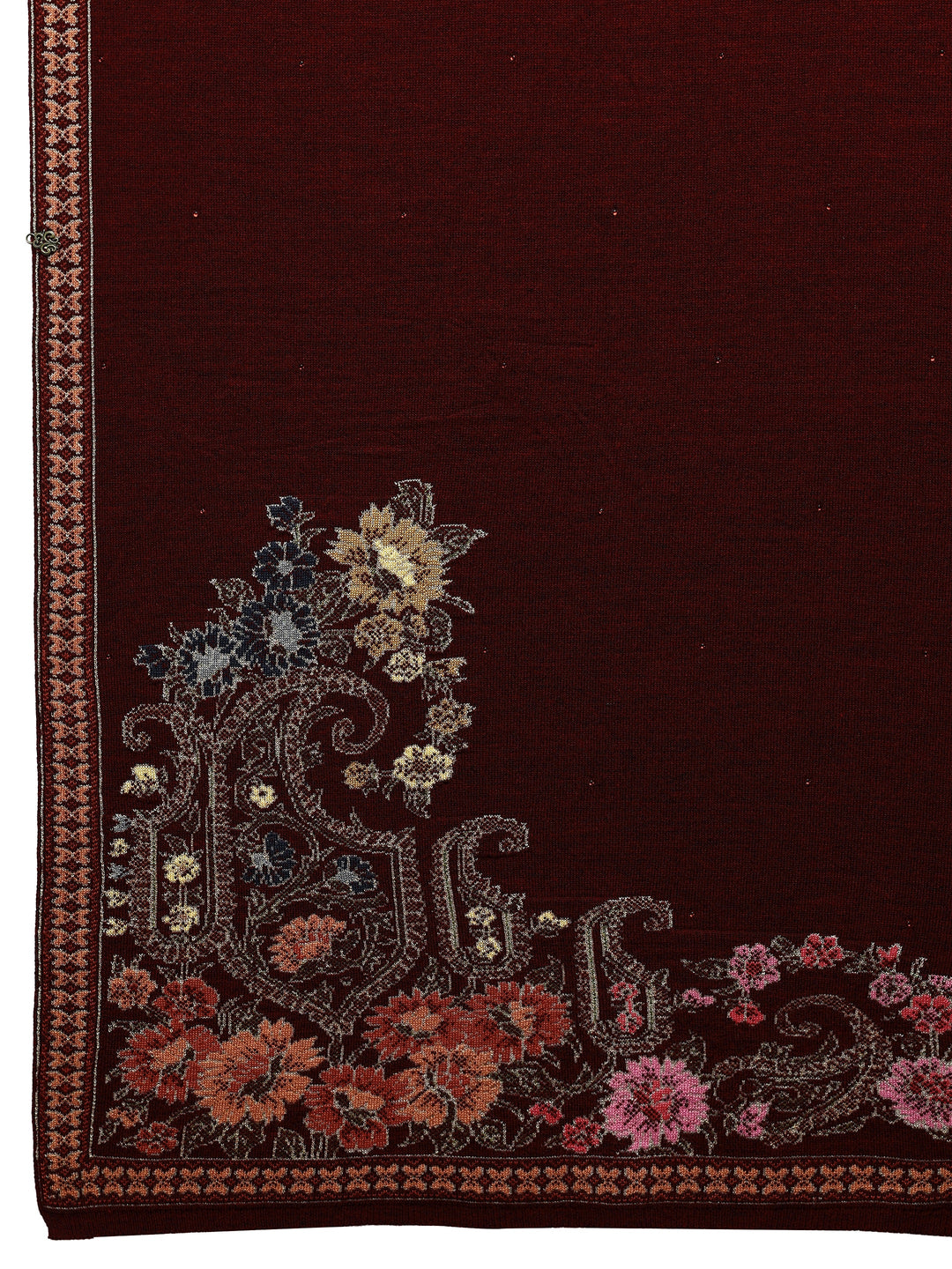  Maroon Woven Design Wool Wrap Shawl  