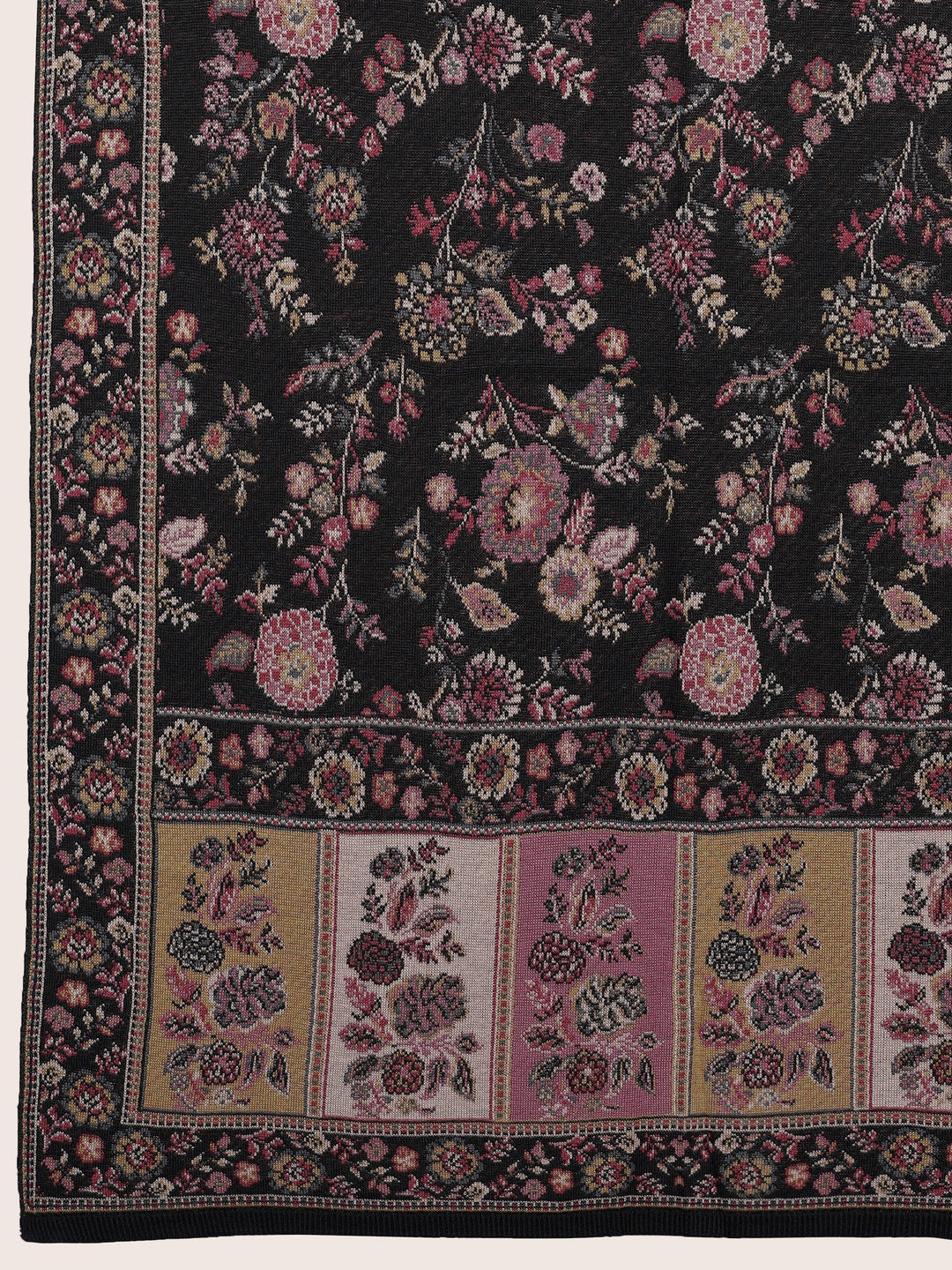  Black Woven Design Wool Women'S Shawl 