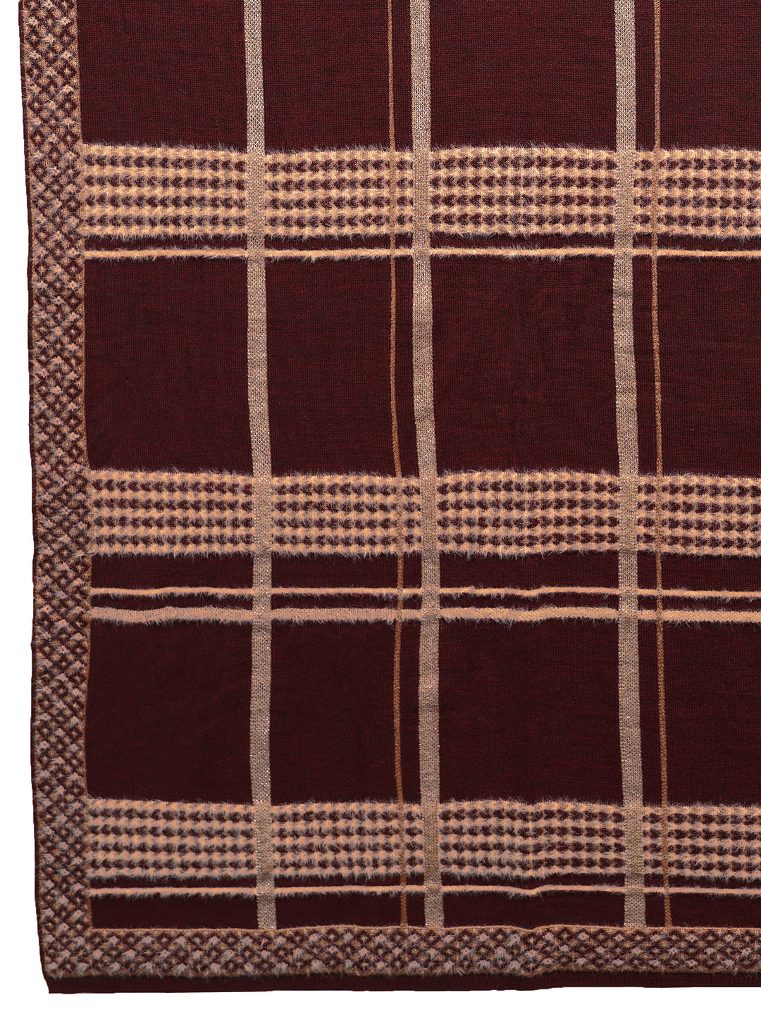  Maroon Woven Design Wool Women'S Shawl 