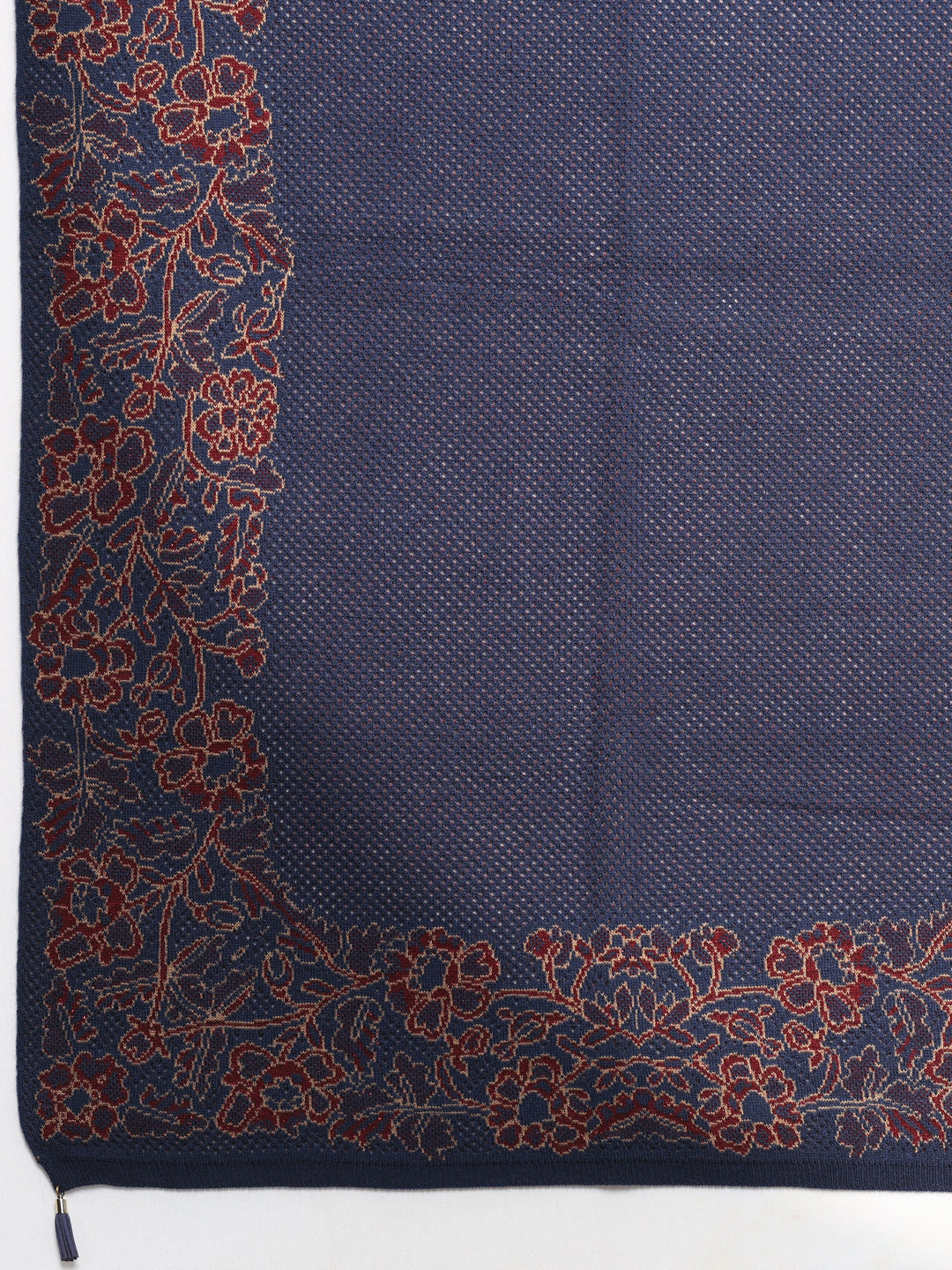  Navy Blue Woven Design Wool Women's Shawl 