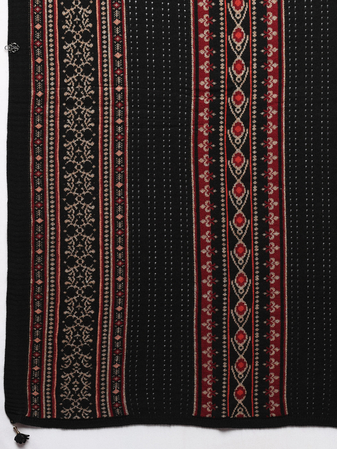  Black Woven Design Wool Women's Shawl 