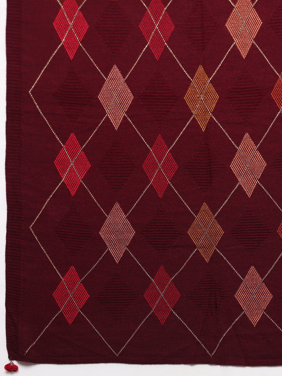  Maroon Woven Design Wool Women's Shawl 