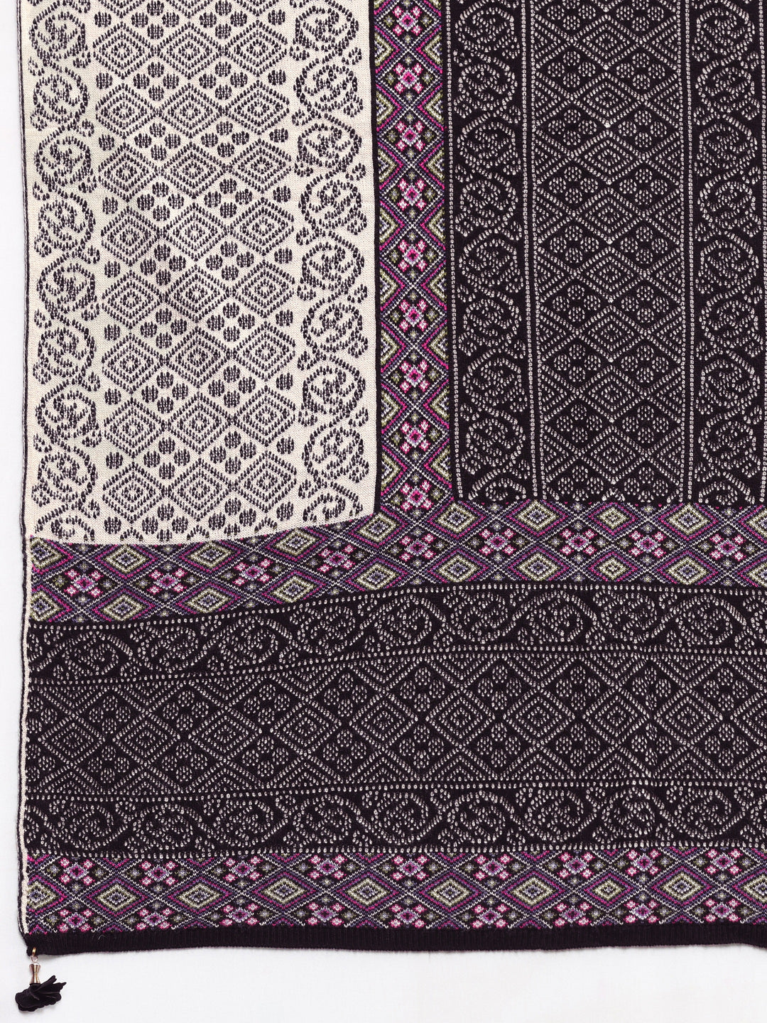  Black Woven Design Wool Women's Shawl 