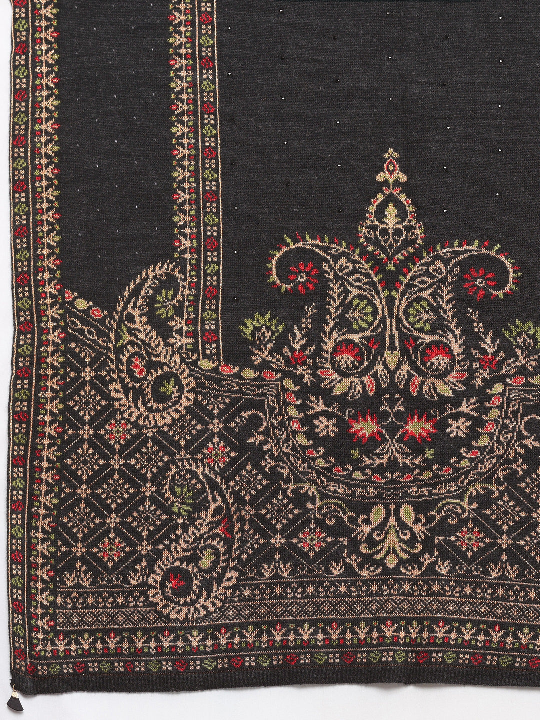  Black Woven Design Wool Women's Shawl 