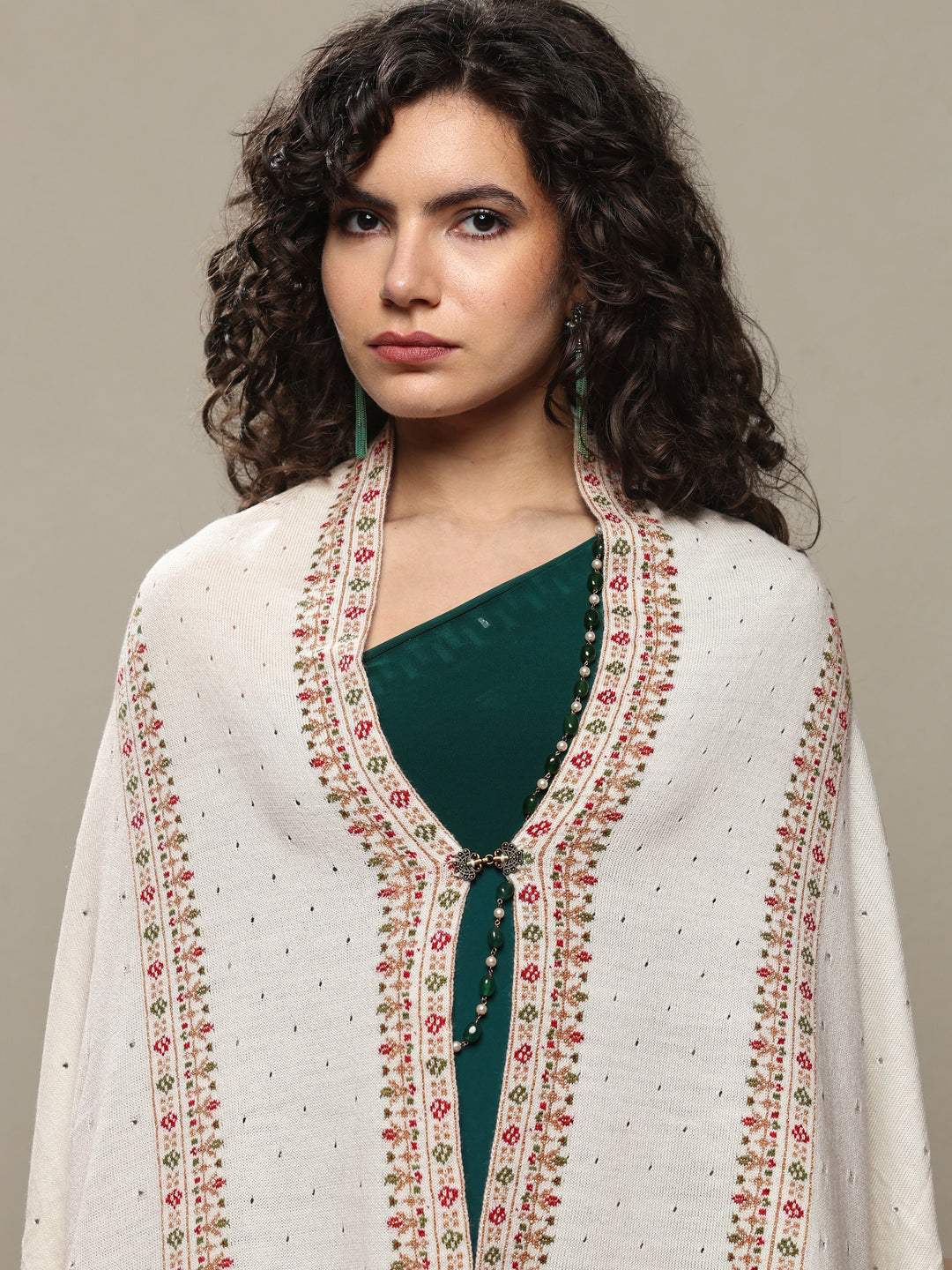  White Woven Design Wool Women's Shawl 