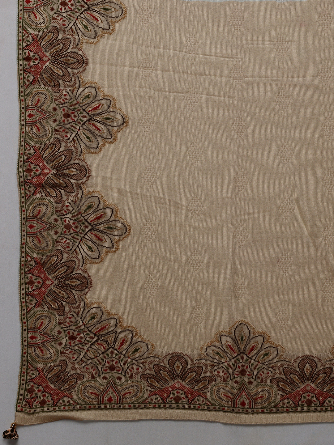  White Woven Design Wool Women's Shawl 