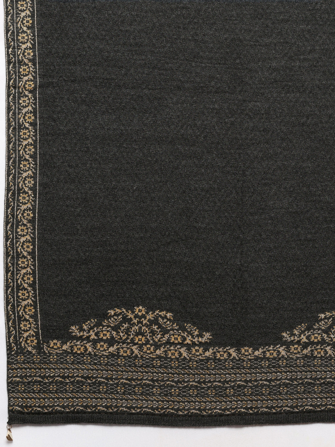  Charcoal Woven Design Wool Women's Shawl 