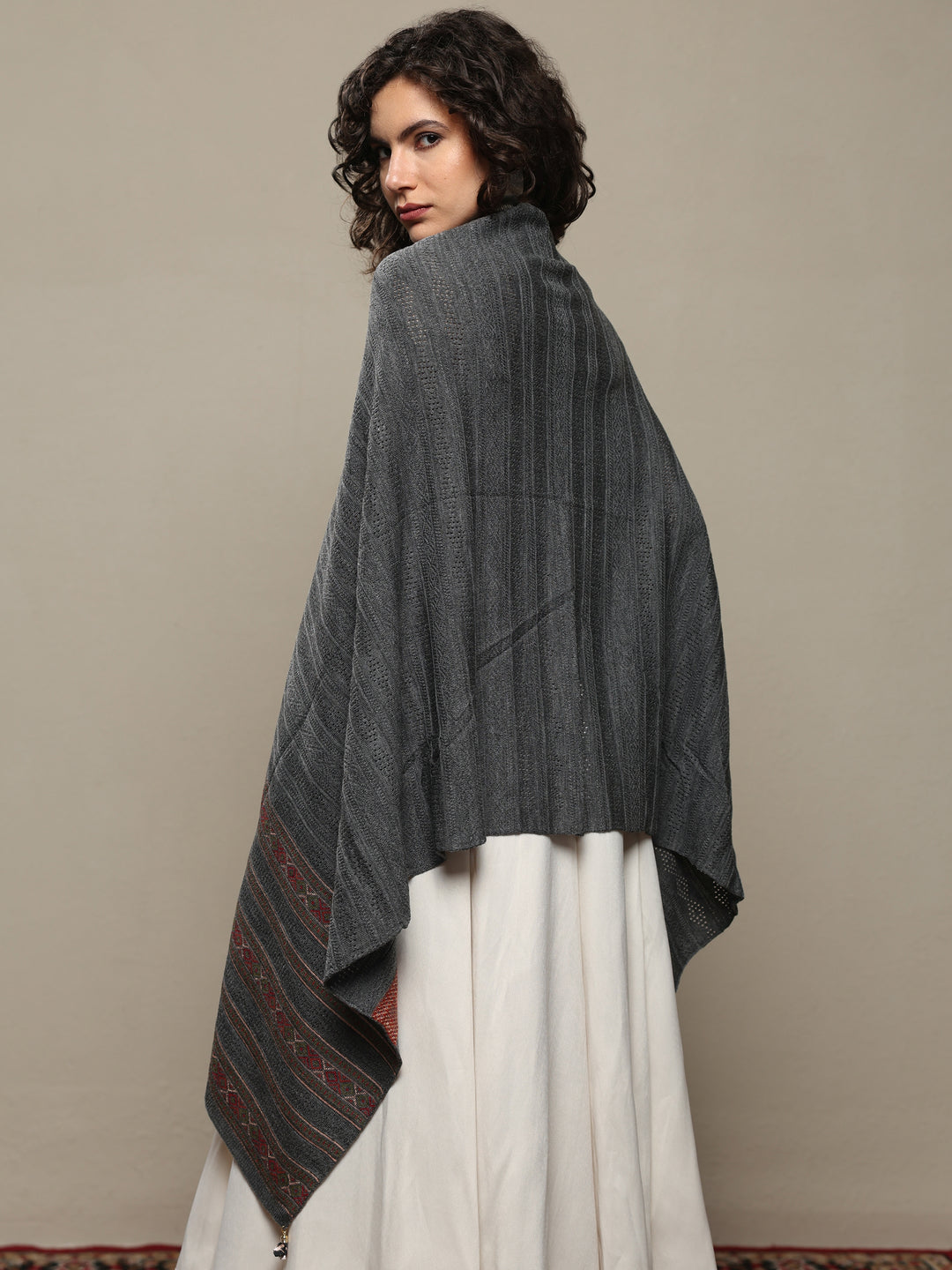  Grey Woven Design Wool Women's Shawl 