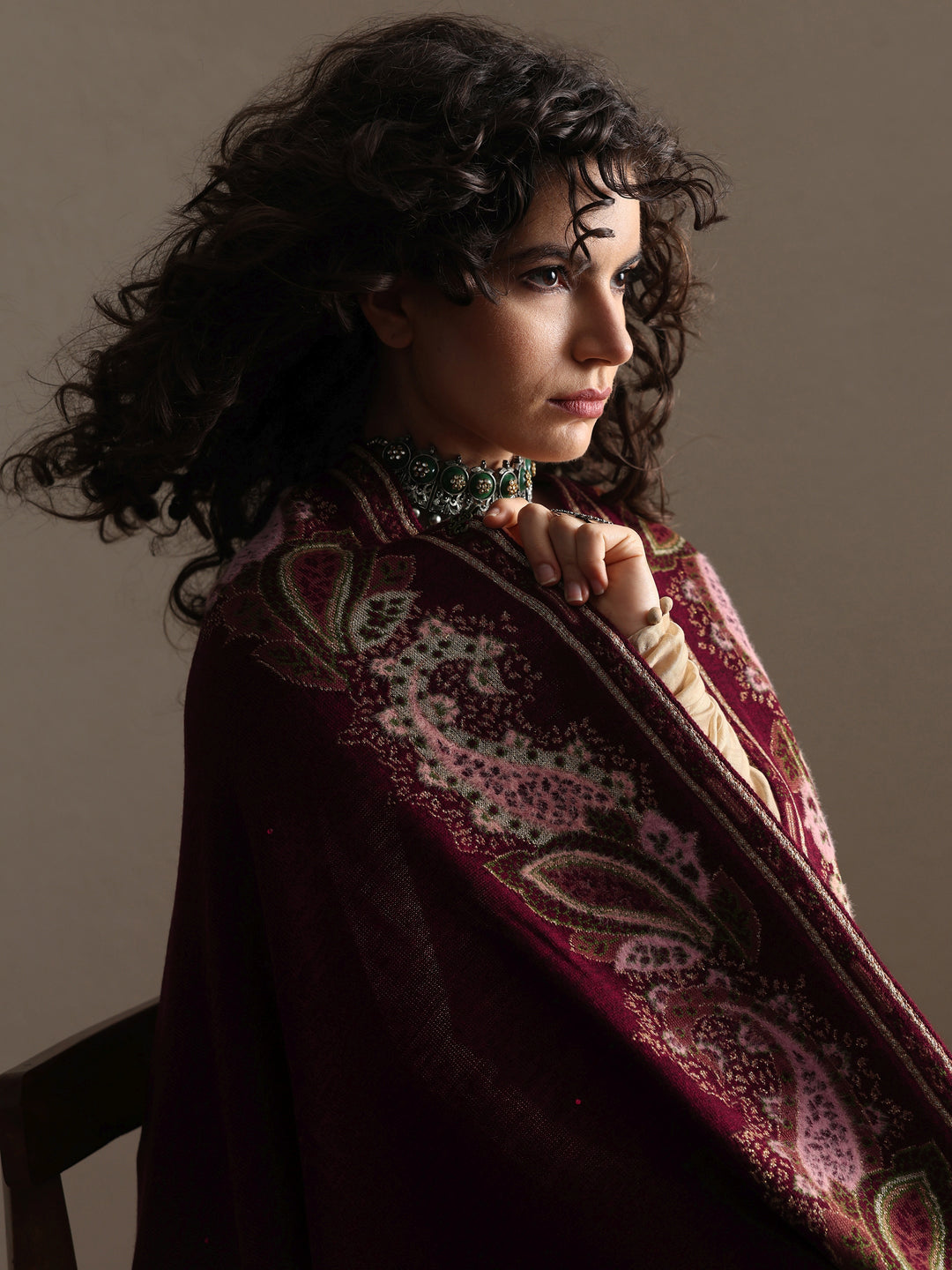  Maroon Woven Design Wool Women's Shawl 