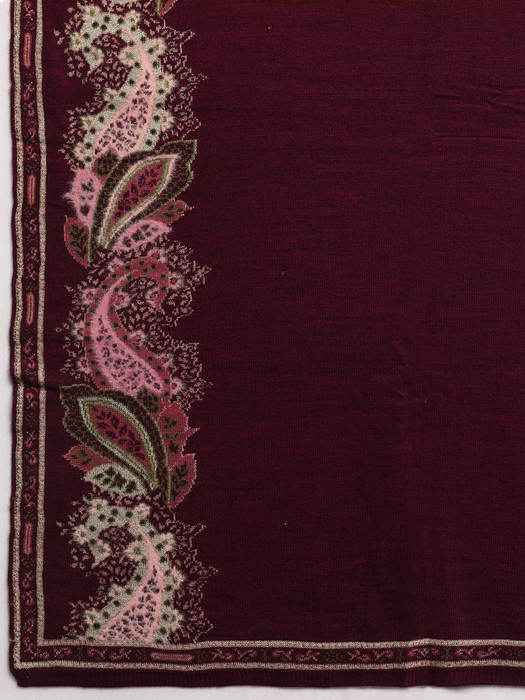  Maroon Woven Design Wool Women's Shawl 