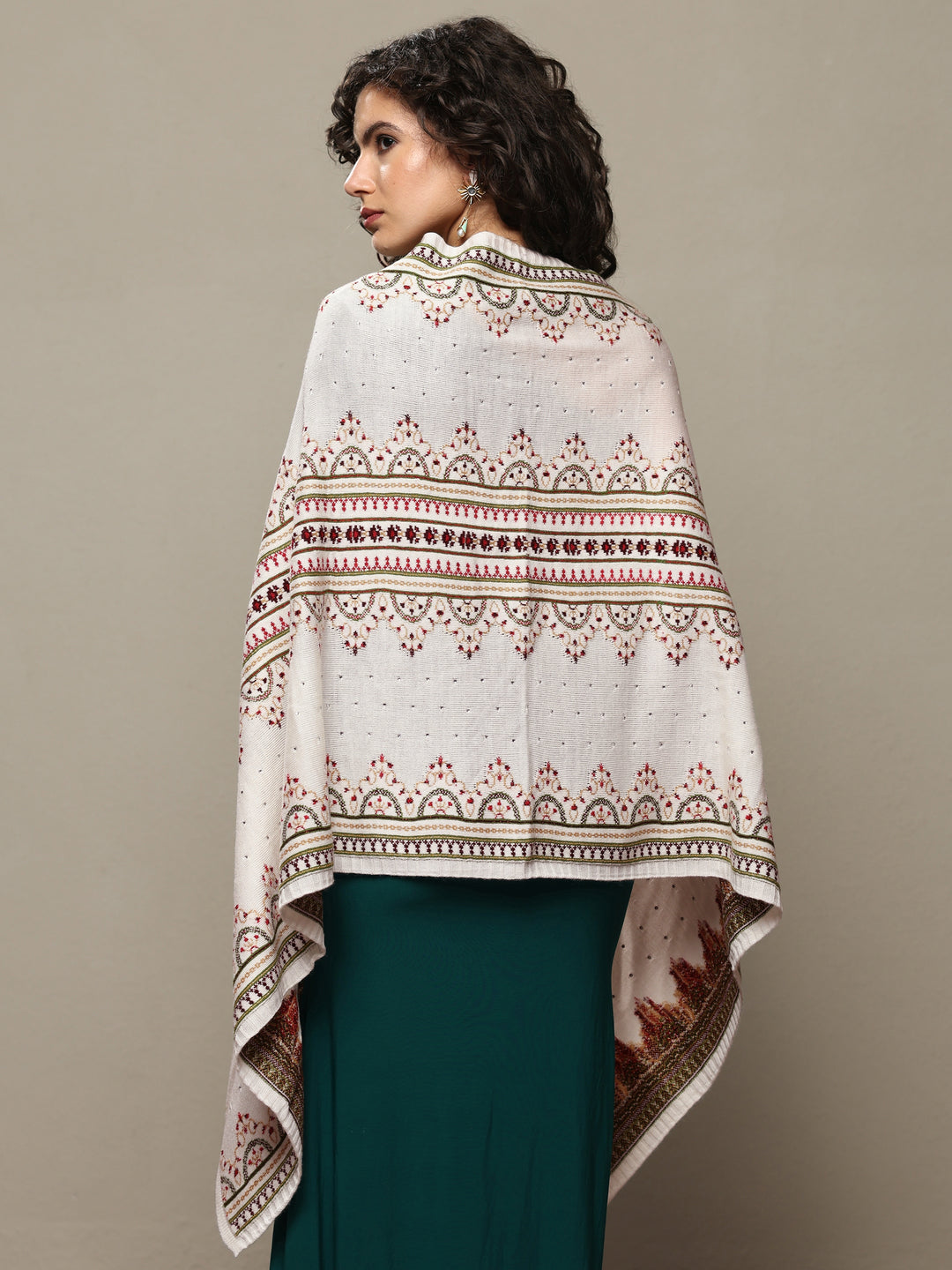  White Woven Design Wool Women's Shawl 