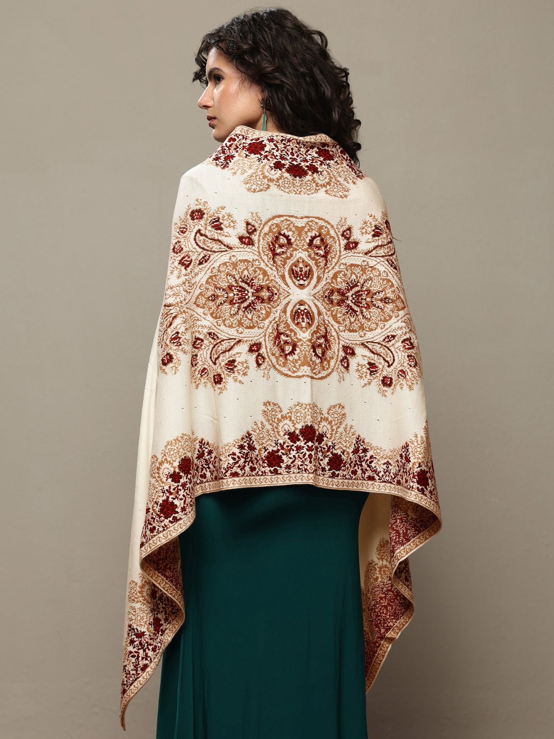  White Woven Design Wool Women's Shawl 