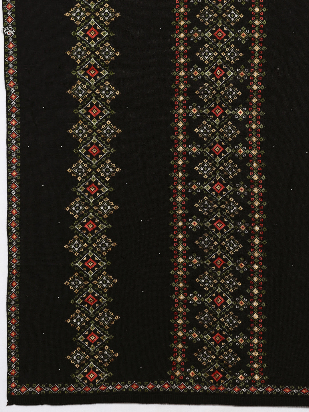  Black Woven Design Wool Women's Shawl 