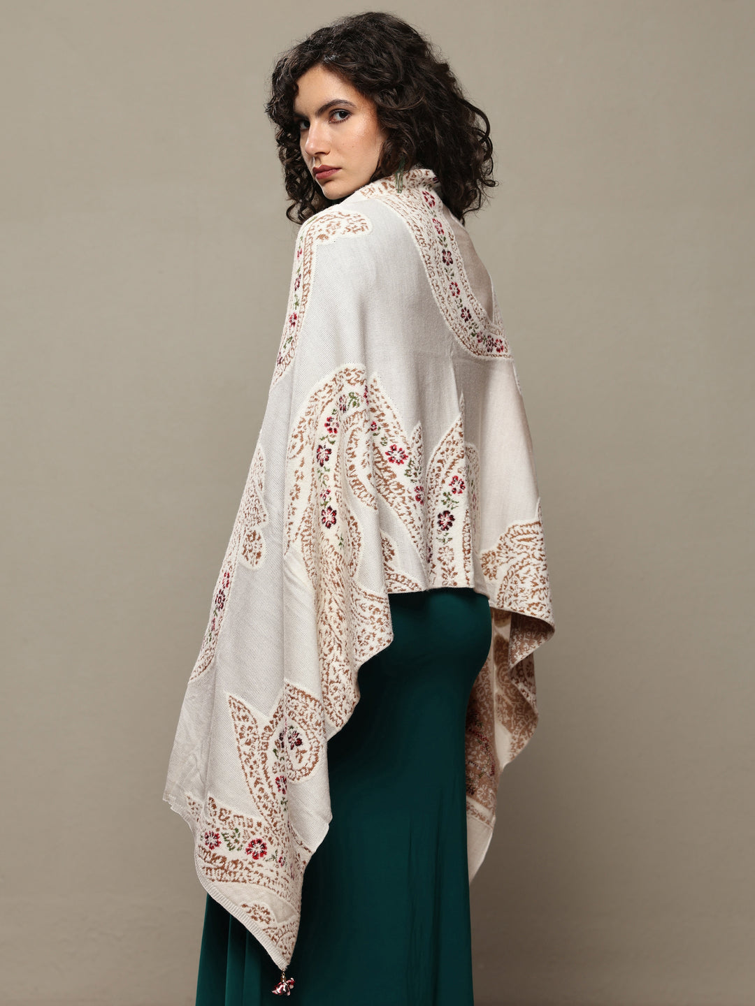  White Woven Design Wool Women's Shawl 