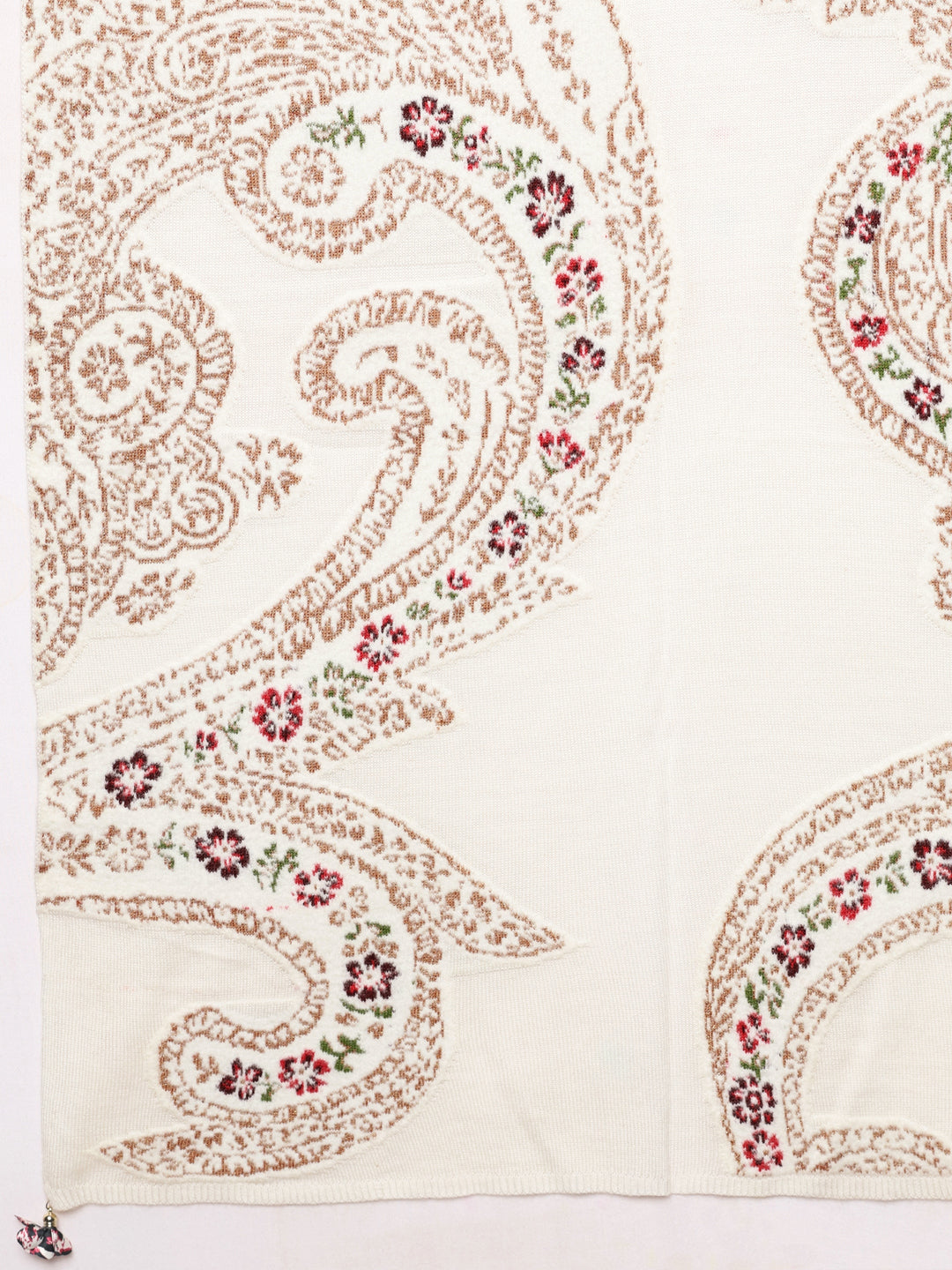  White Woven Design Wool Women's Shawl 