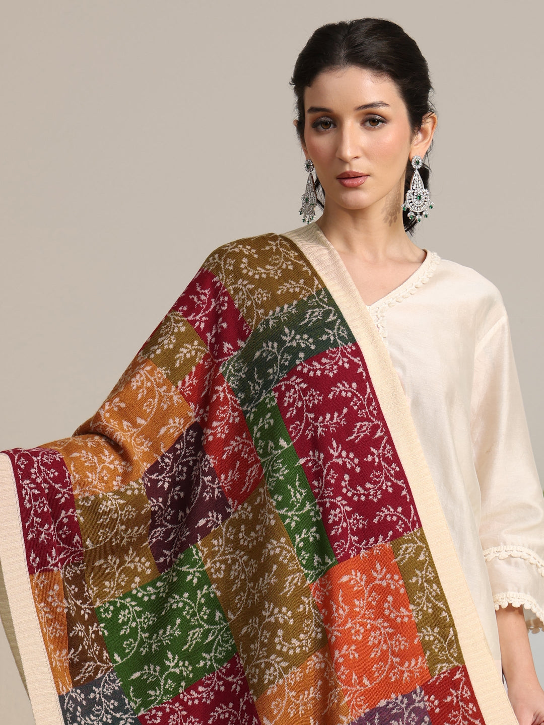  Libas Multi color floral Knitted Acrylic shawl 