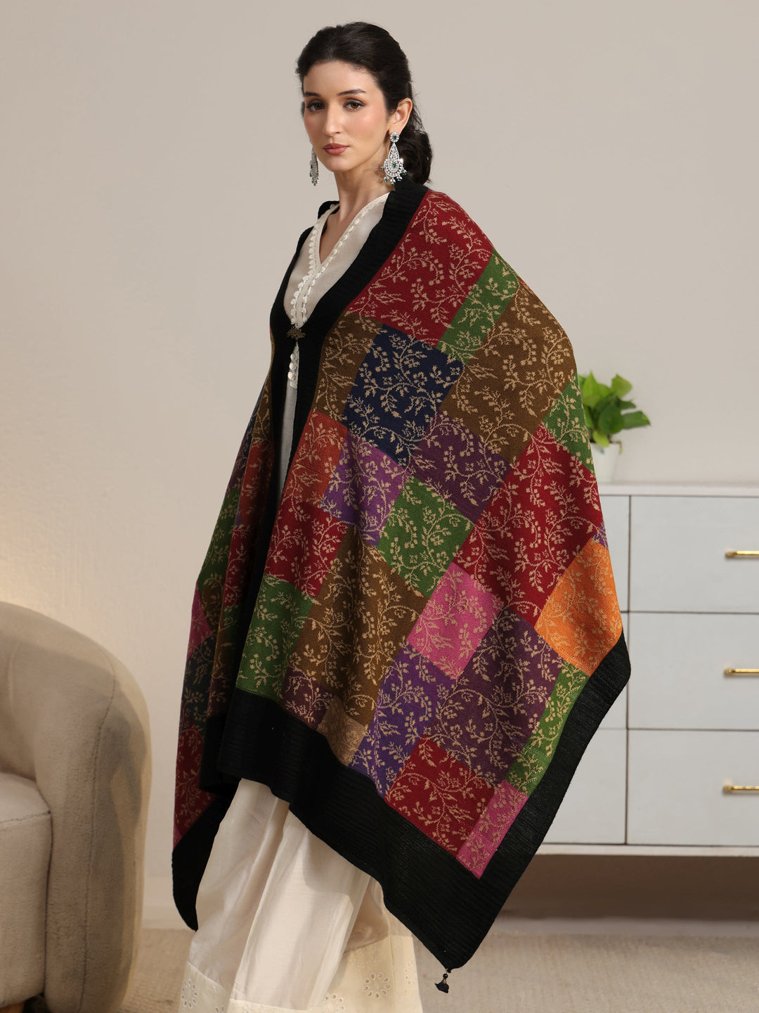  Libas Multi Coloured Floral Knitted Acrylic Shawl 