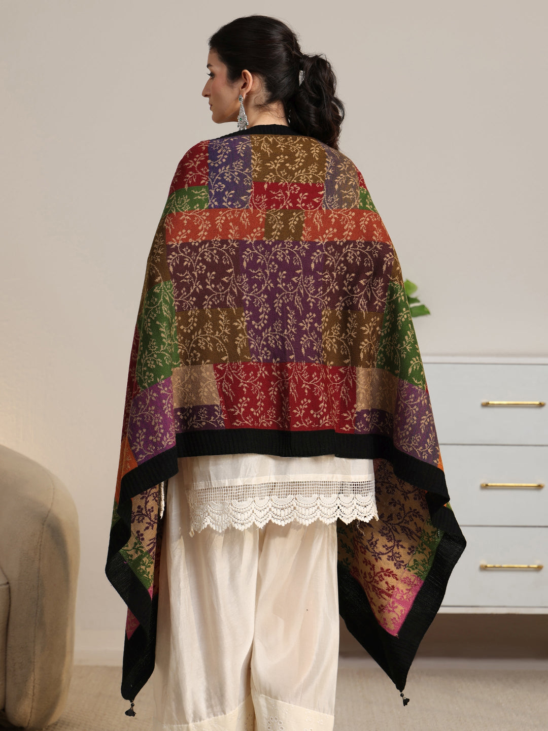  Libas Multi Coloured Floral Knitted Acrylic Shawl 
