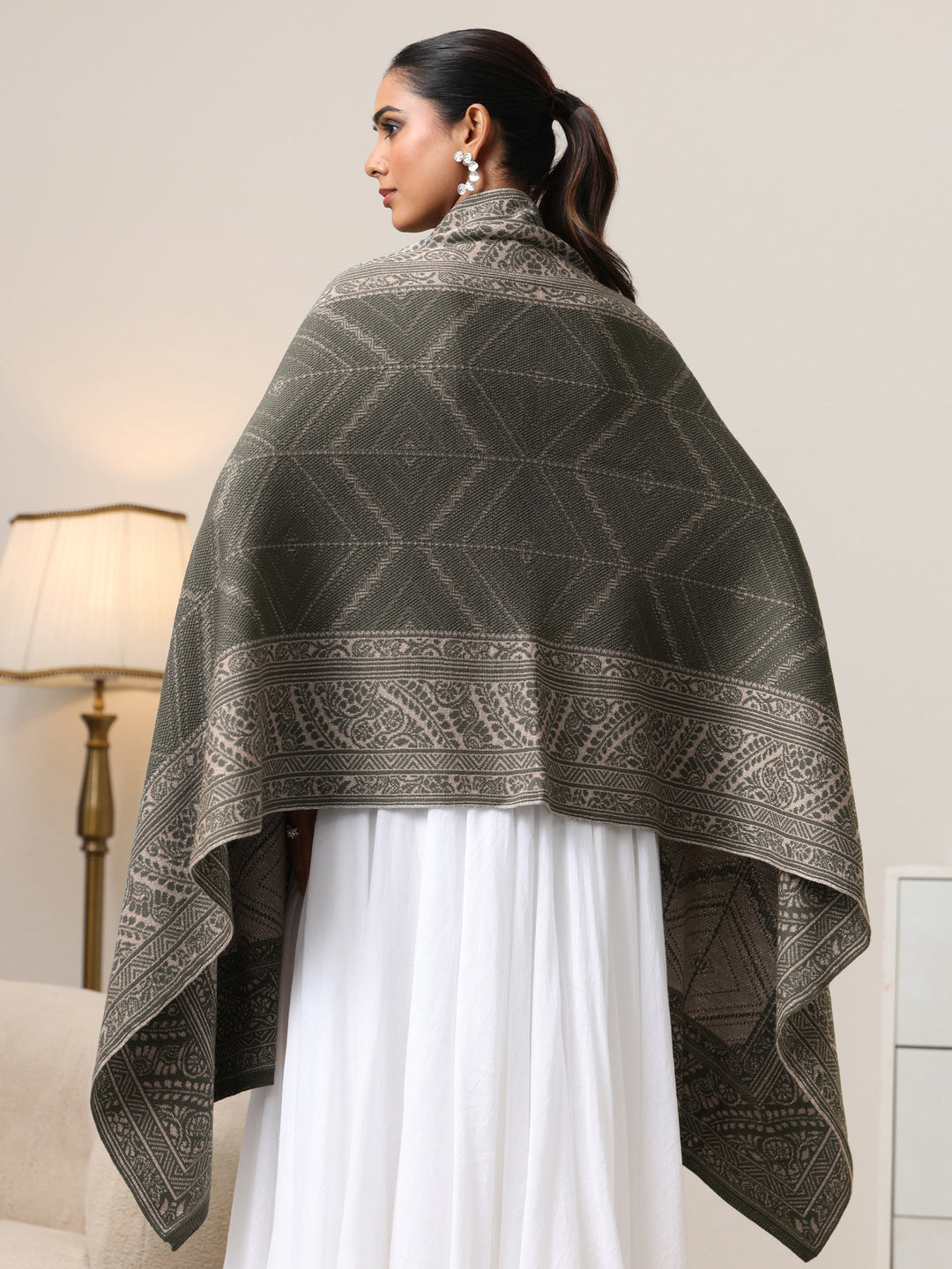  Libas Muted Moss Green Knitted Acrylic Wrap Shawl 