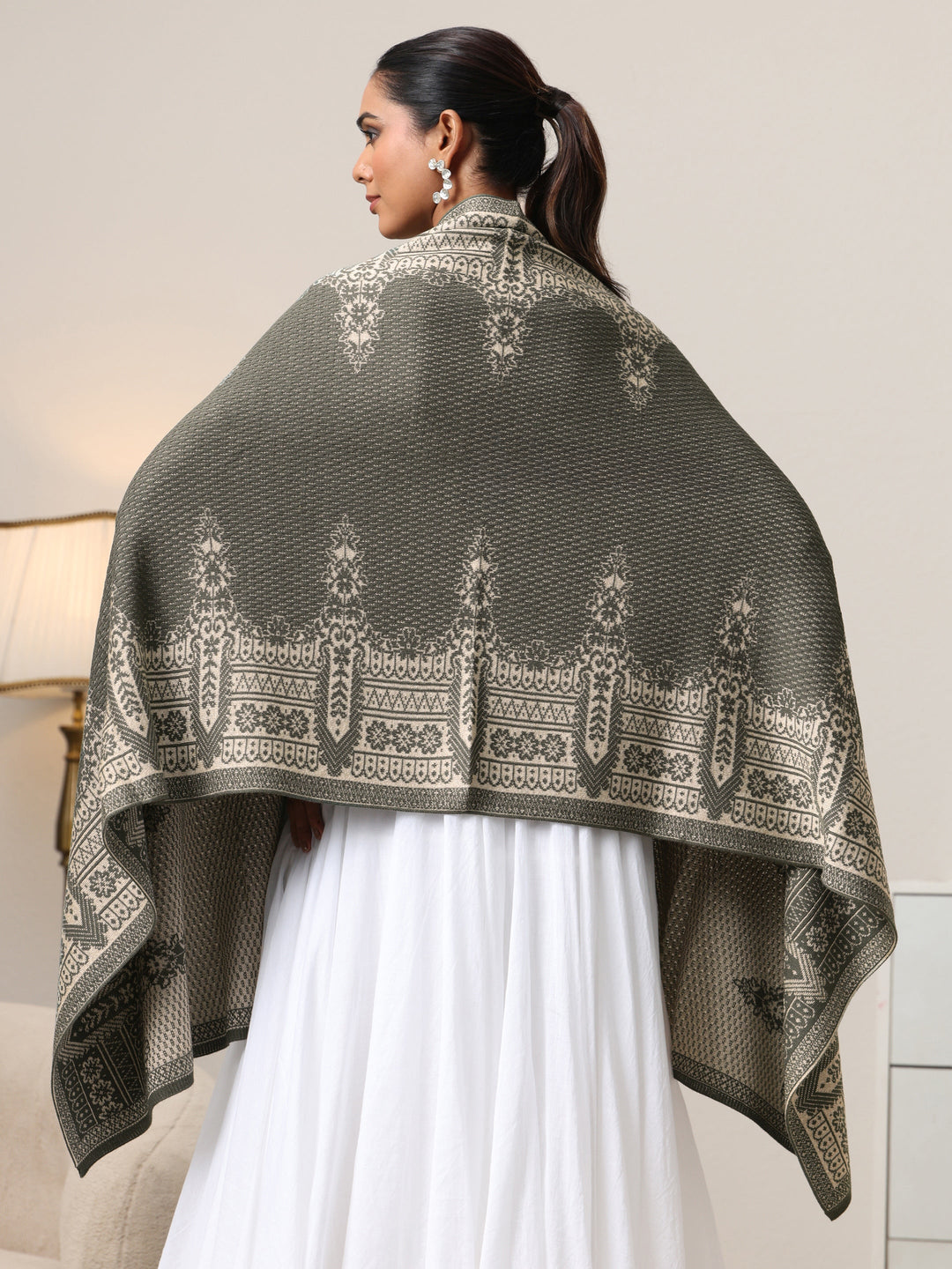  Libas Muted Moss Green Knitted Acrylic Wrap Shawl 