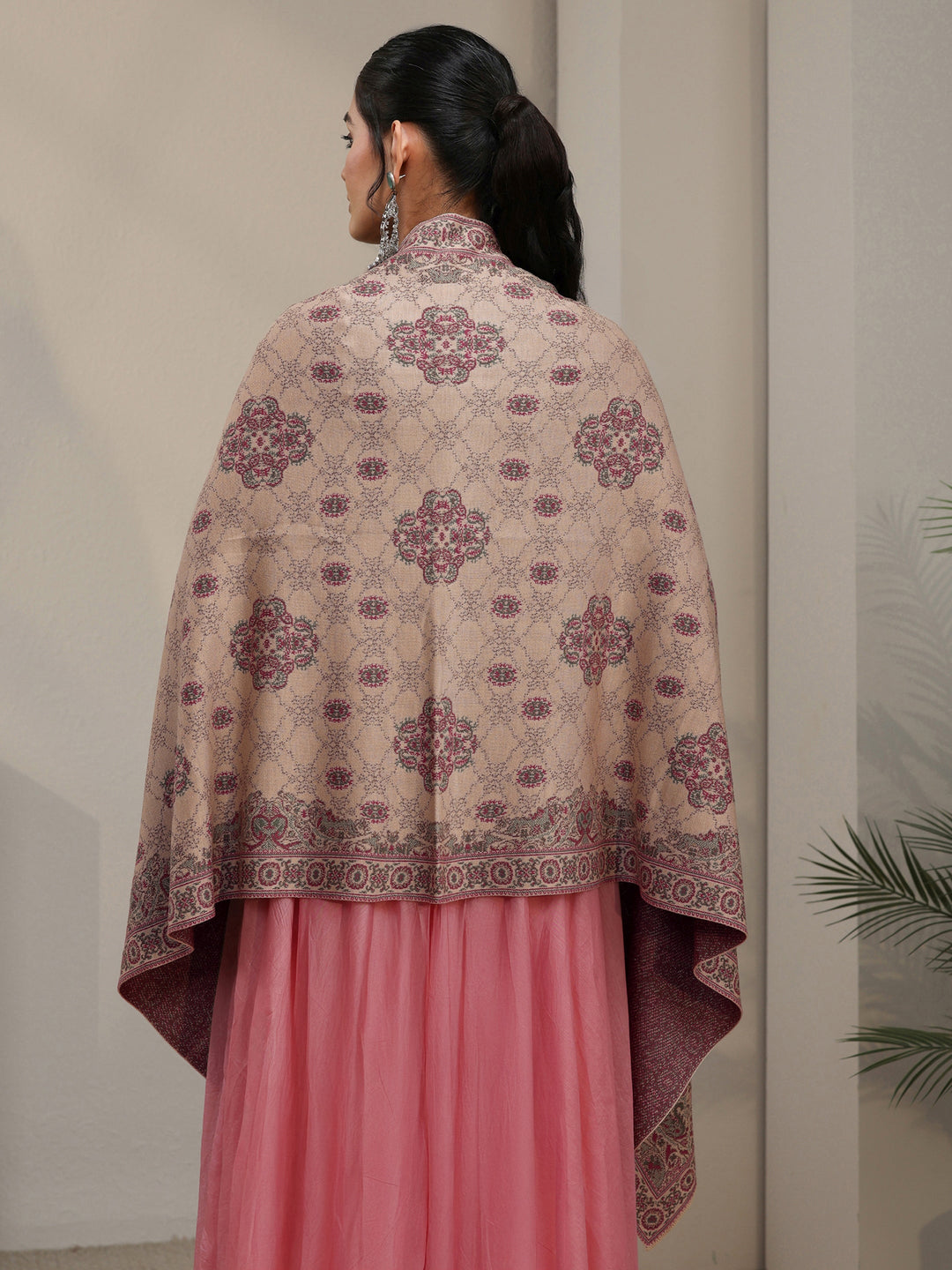  Libas Beige Ethnic Embroidered Acrylic Wrap Shawl 