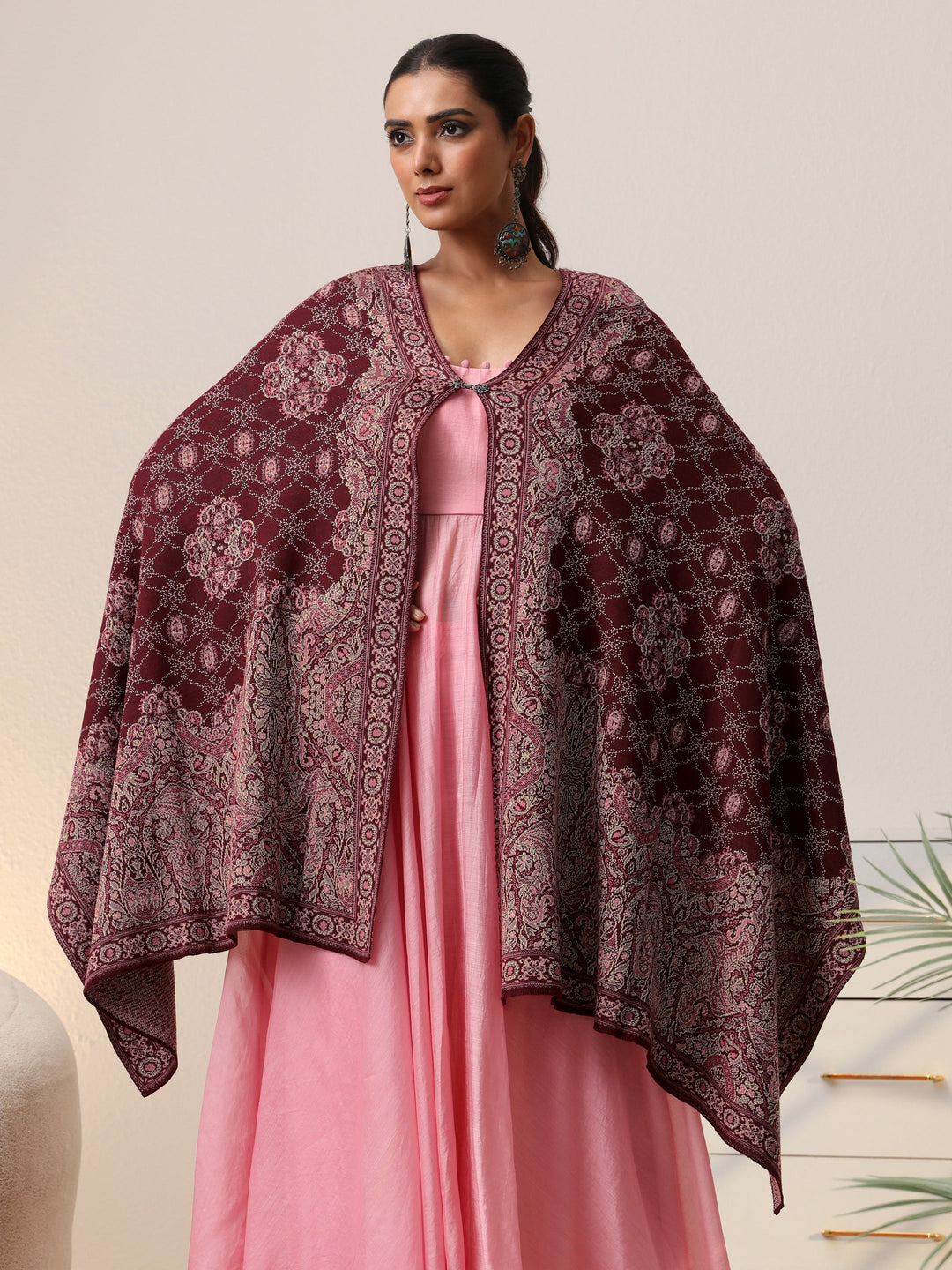  Libas Maroon Knitted Acrylic Wrap Shawl 