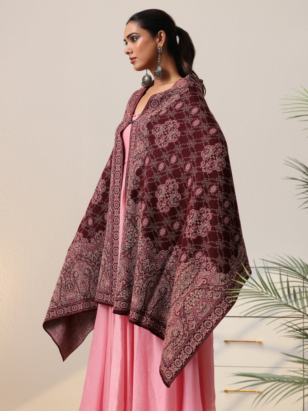  Libas Maroon Knitted Acrylic Wrap Shawl 