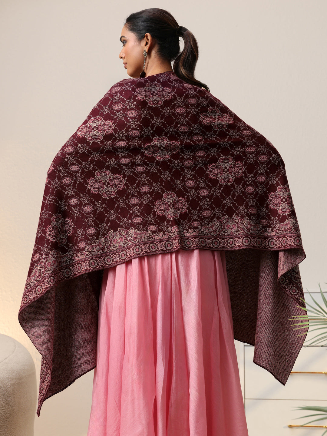  Libas Maroon Knitted Acrylic Wrap Shawl 