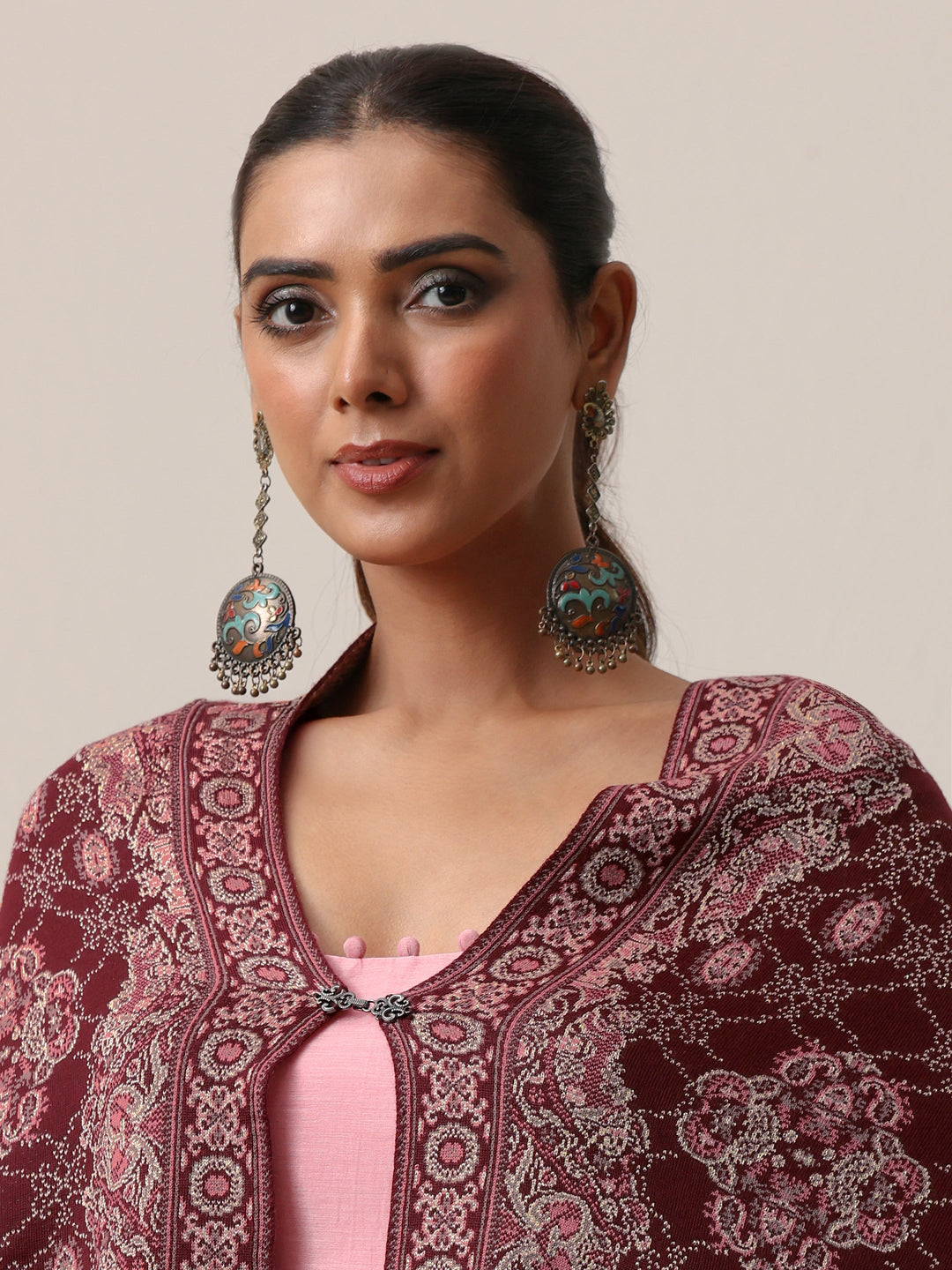  Libas Maroon Knitted Acrylic Wrap Shawl 