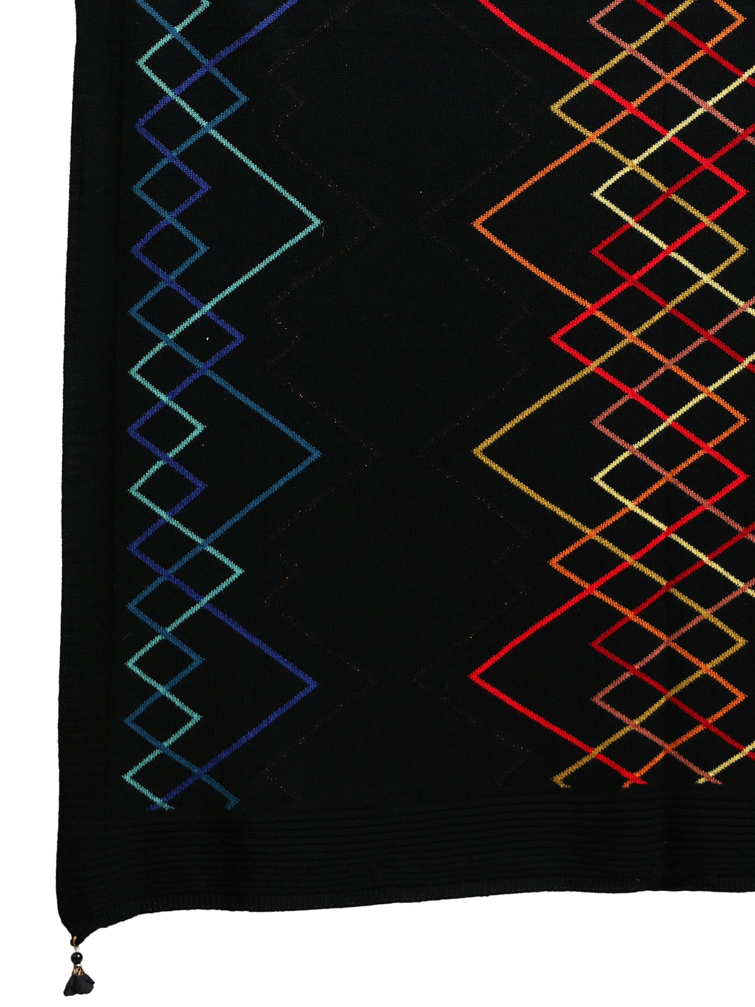  Libas Black Geometric Knitted Acrylic Shawl 