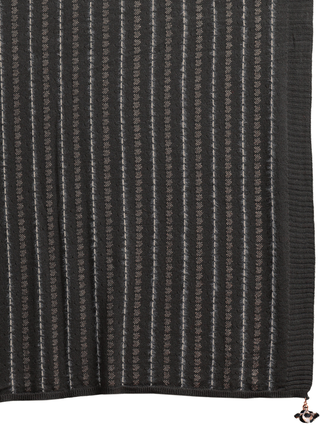  Libas Grey Striped Knitted Acrylic Wrap Shawl 