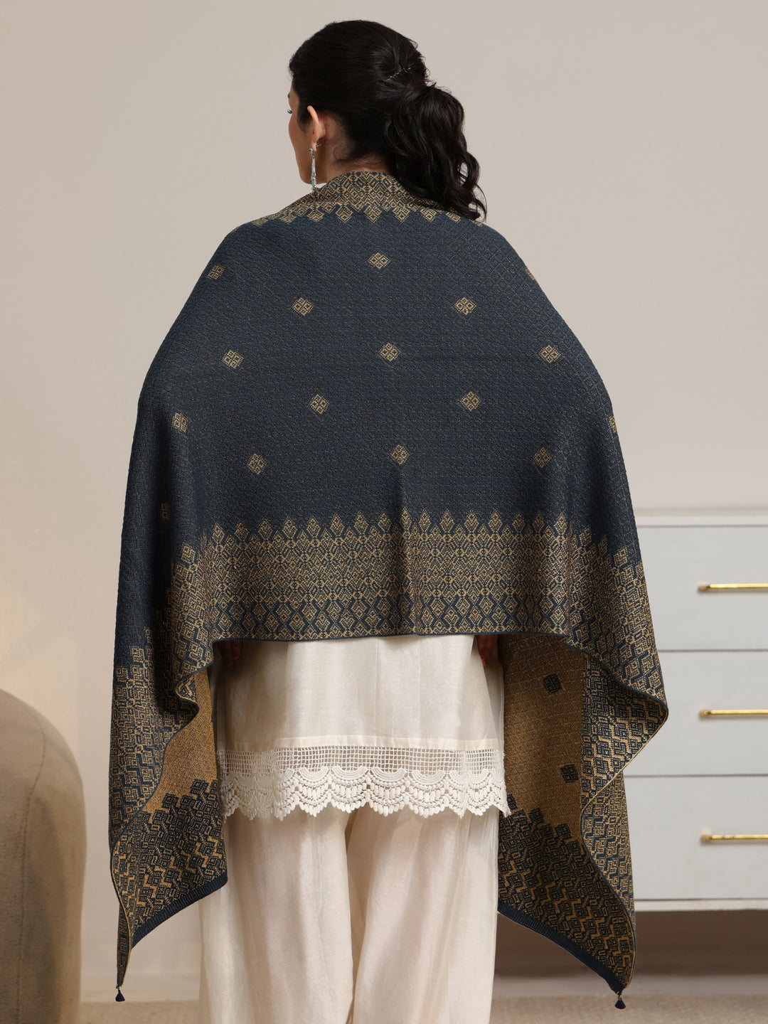  Libas Teal Blue Ethnic Knitted Acrylic Wrap Shawl 