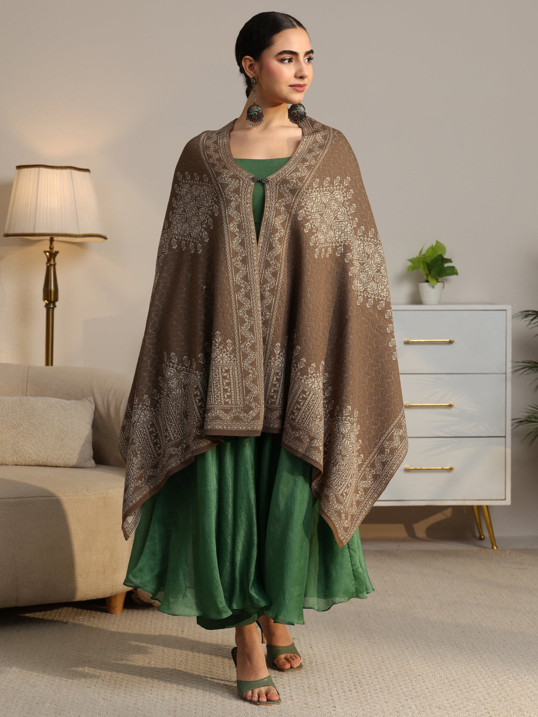  Libas Beige Ethnic Knitted Acrylic Wrap Shawl 