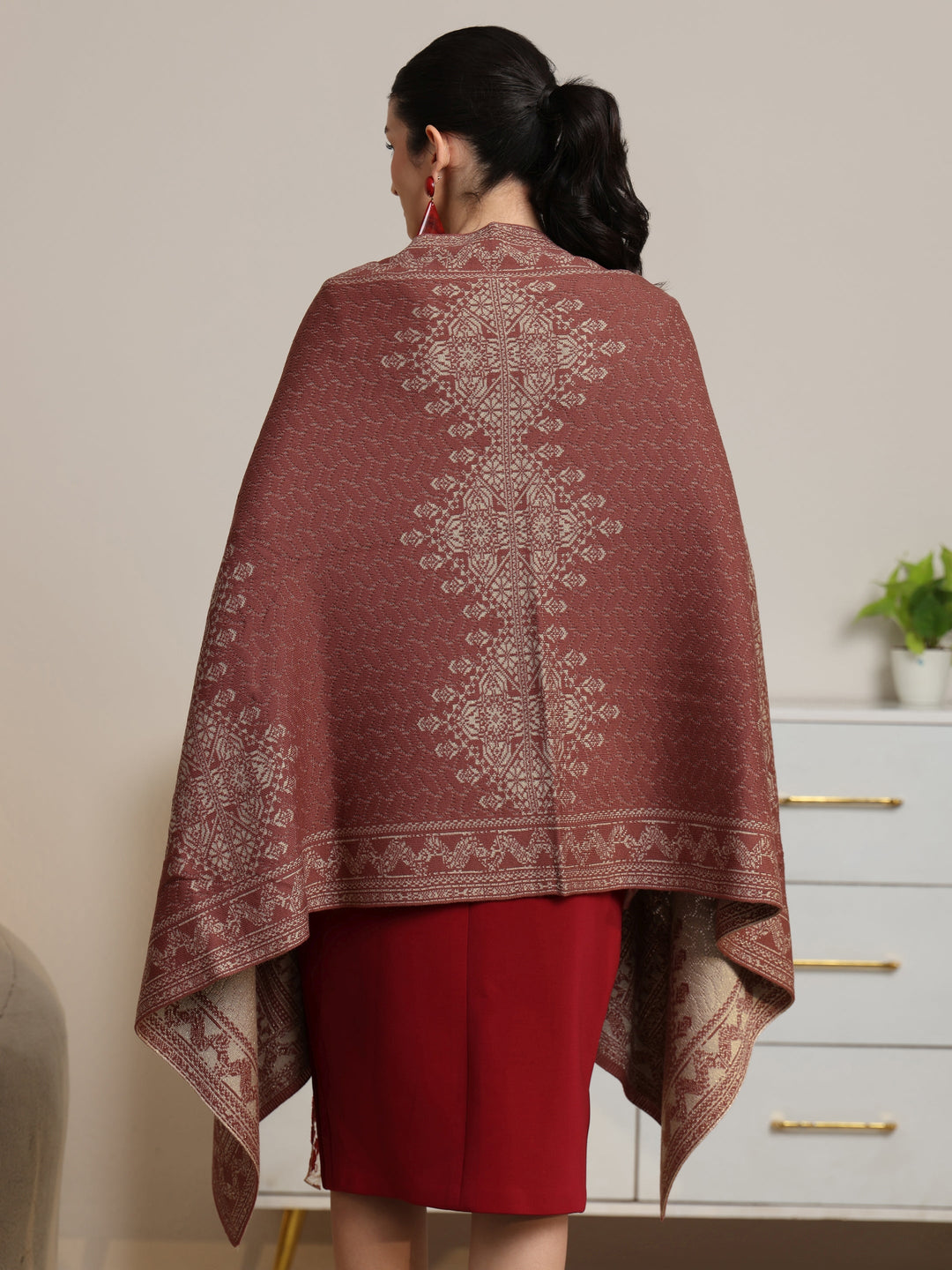  Libas Dusty Pink Ethnic Knitted Acrylic Wrap Shawl 