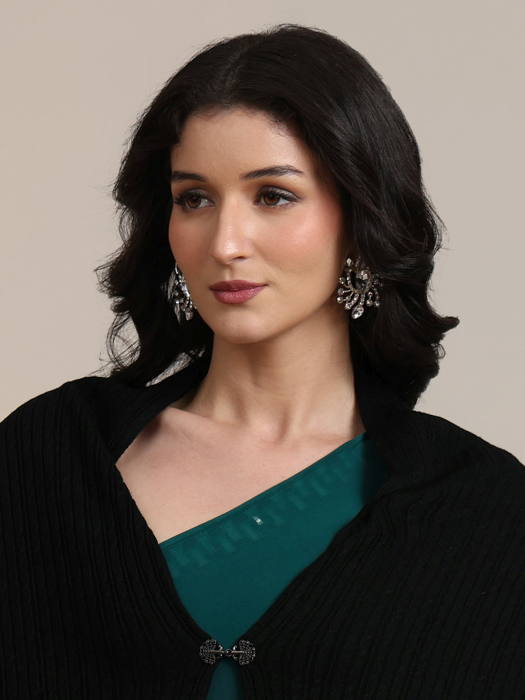  Libas Black Geometric Knitted Acrylic Wrap Shawl 