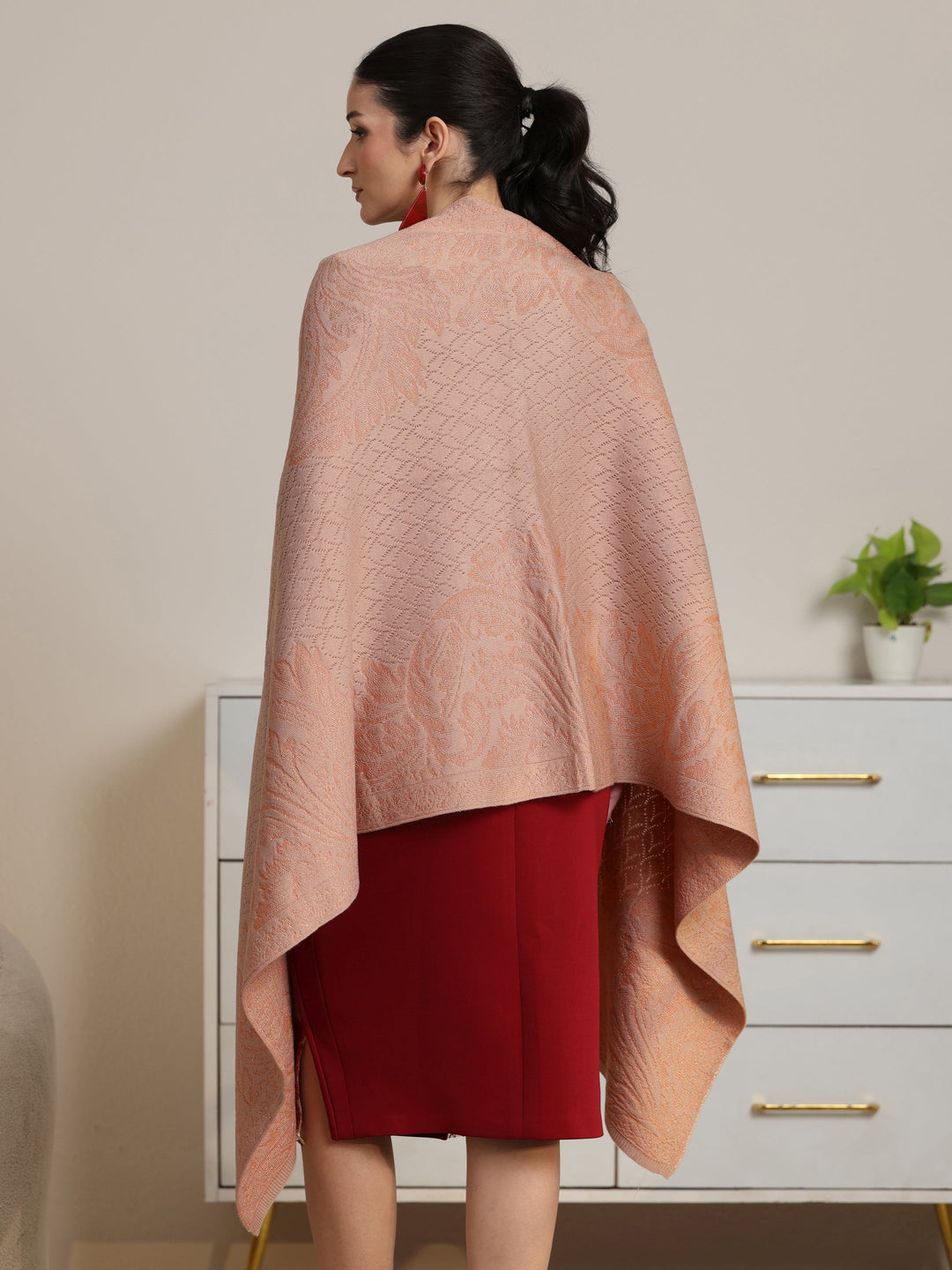  Libas Peach Floral Knitted Acrylic Shawl 