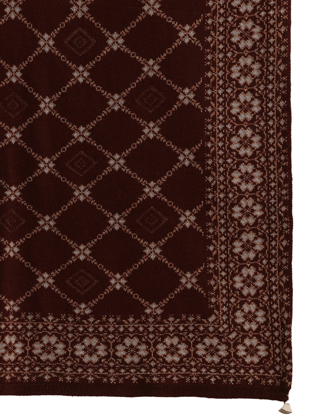  Libas Brown Jaal Pattern Embroidered Acrylic Wrap Shawl 