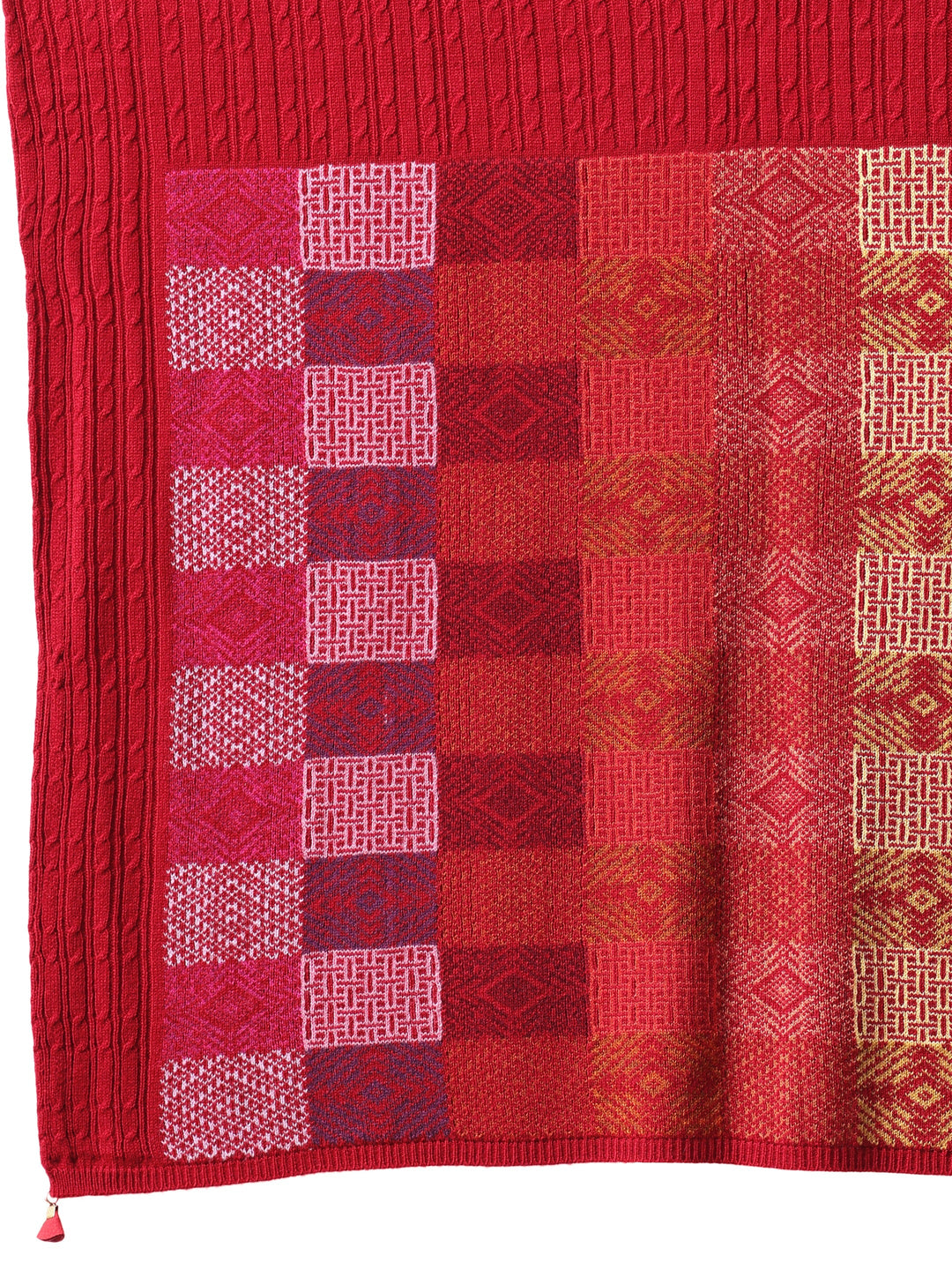  Libas Crimson Red Geometric Knitted Acrylic Wrap Shawl 