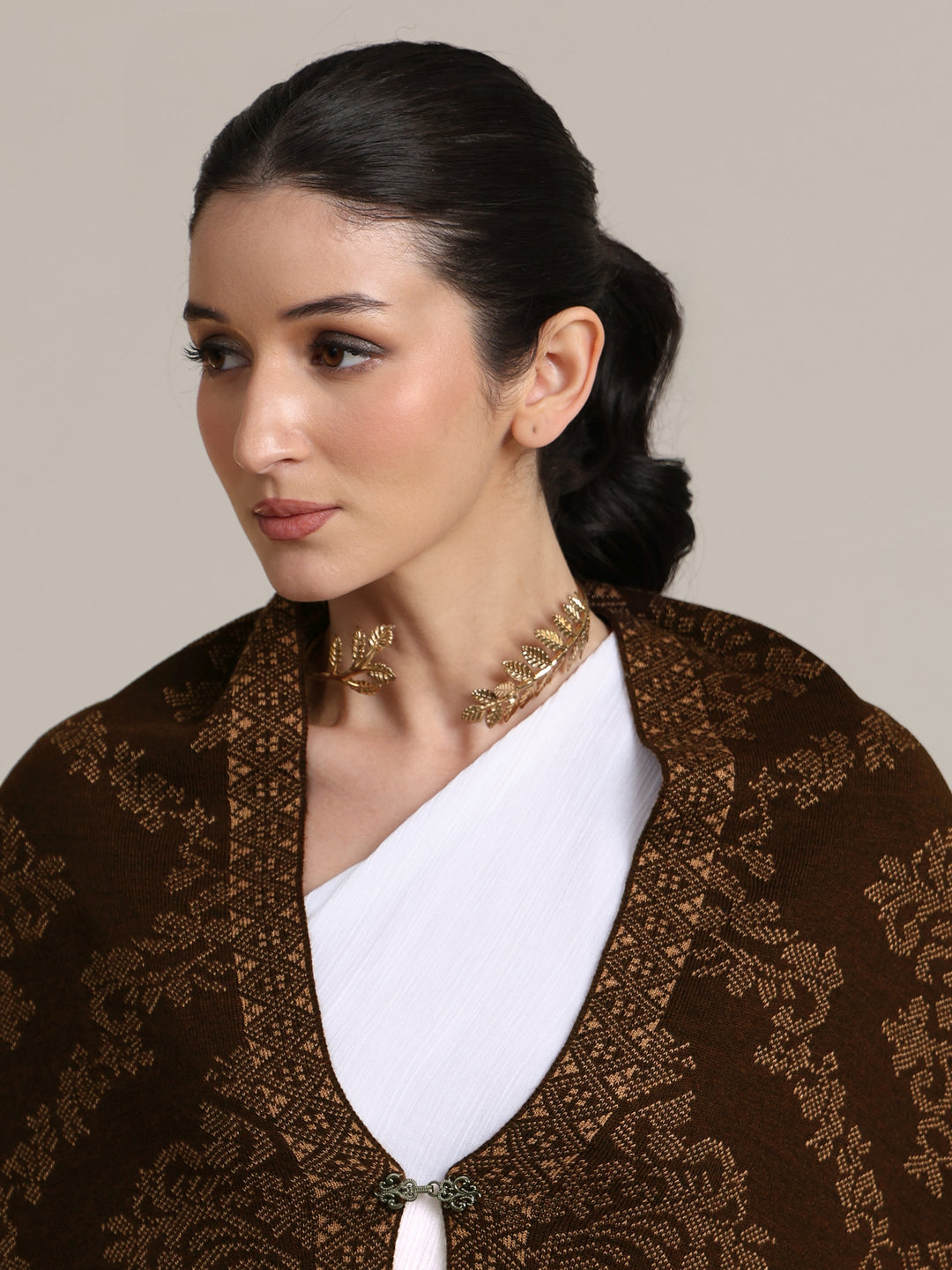  Libas Brown Ethnic Knitted Acrylic Wrap Shawl 