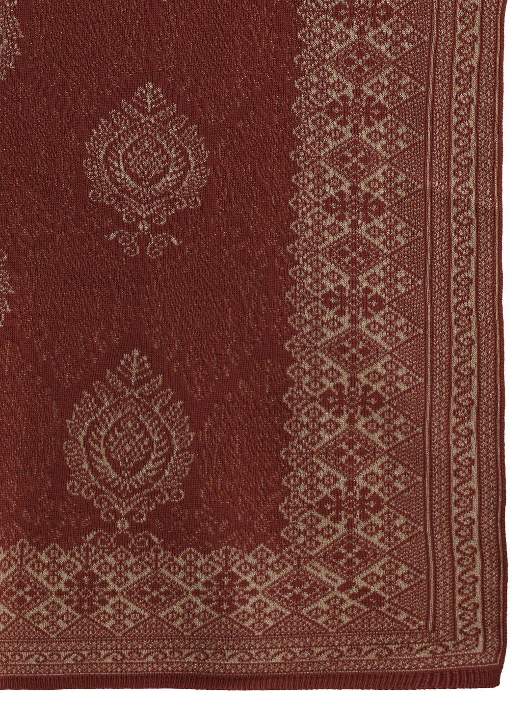  Libas Rust Brown Ethnic Embroidered Acrylic Wrap Shawl 