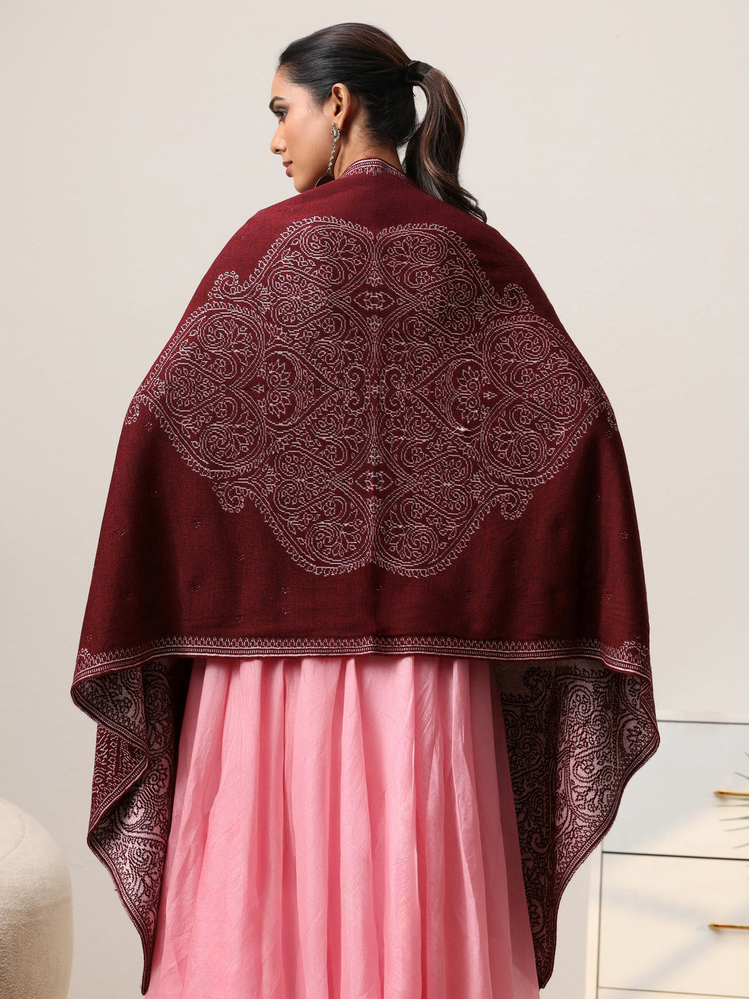  Libas Maroon Knitted Acrylic Wrap Shawl 