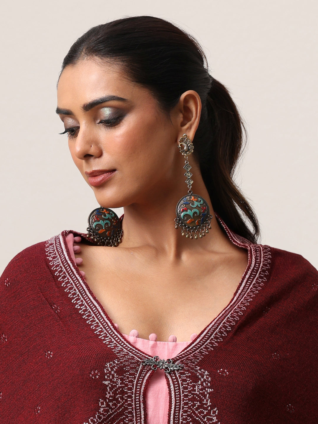  Libas Maroon Knitted Acrylic Wrap Shawl 