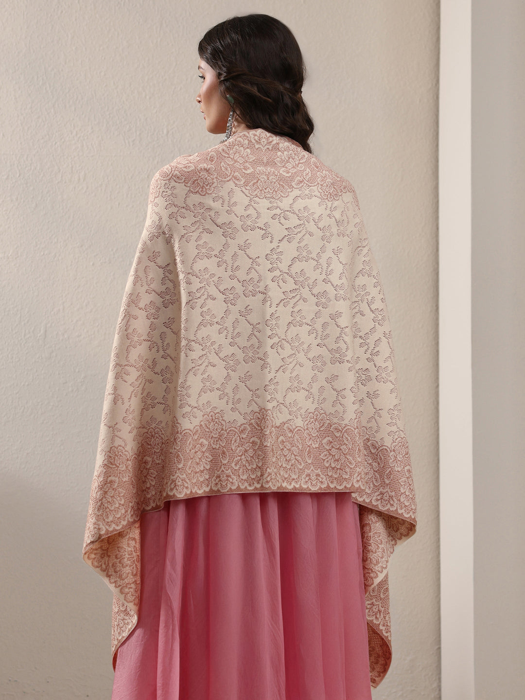 Libas Off White Floral Embroidered Acrylic Wrap Shawl 