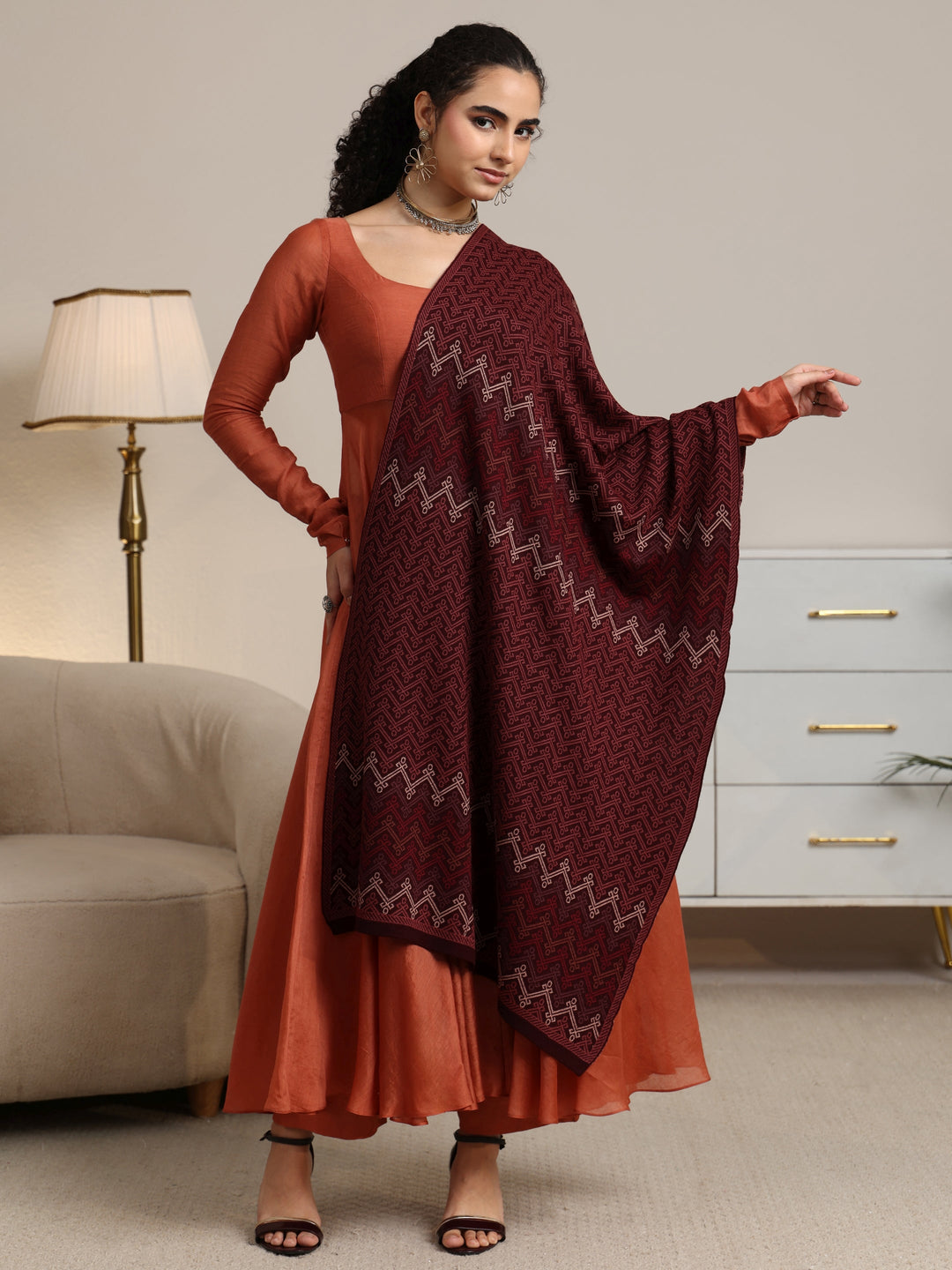  Libas Maroon Ethnic Knitted Acrylic Shawl 