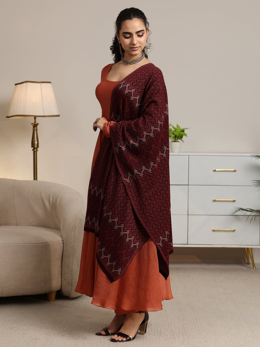  Libas Maroon Ethnic Knitted Acrylic Shawl 