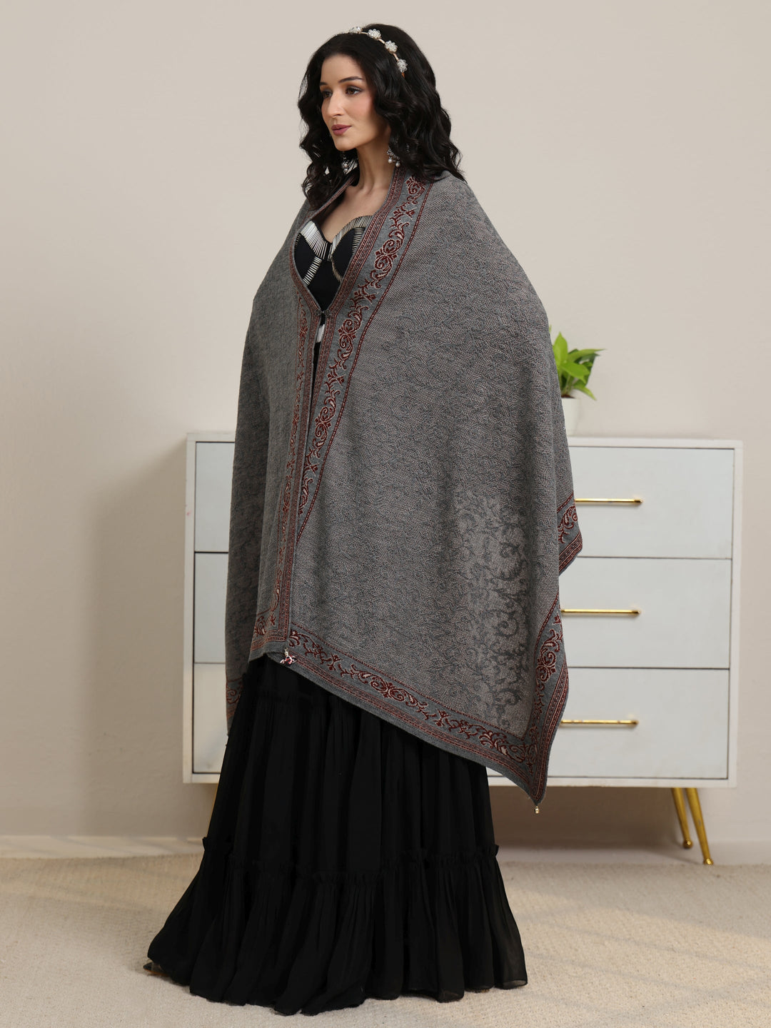  Libas Grey Knitted Acrylic Wrap Shawl 