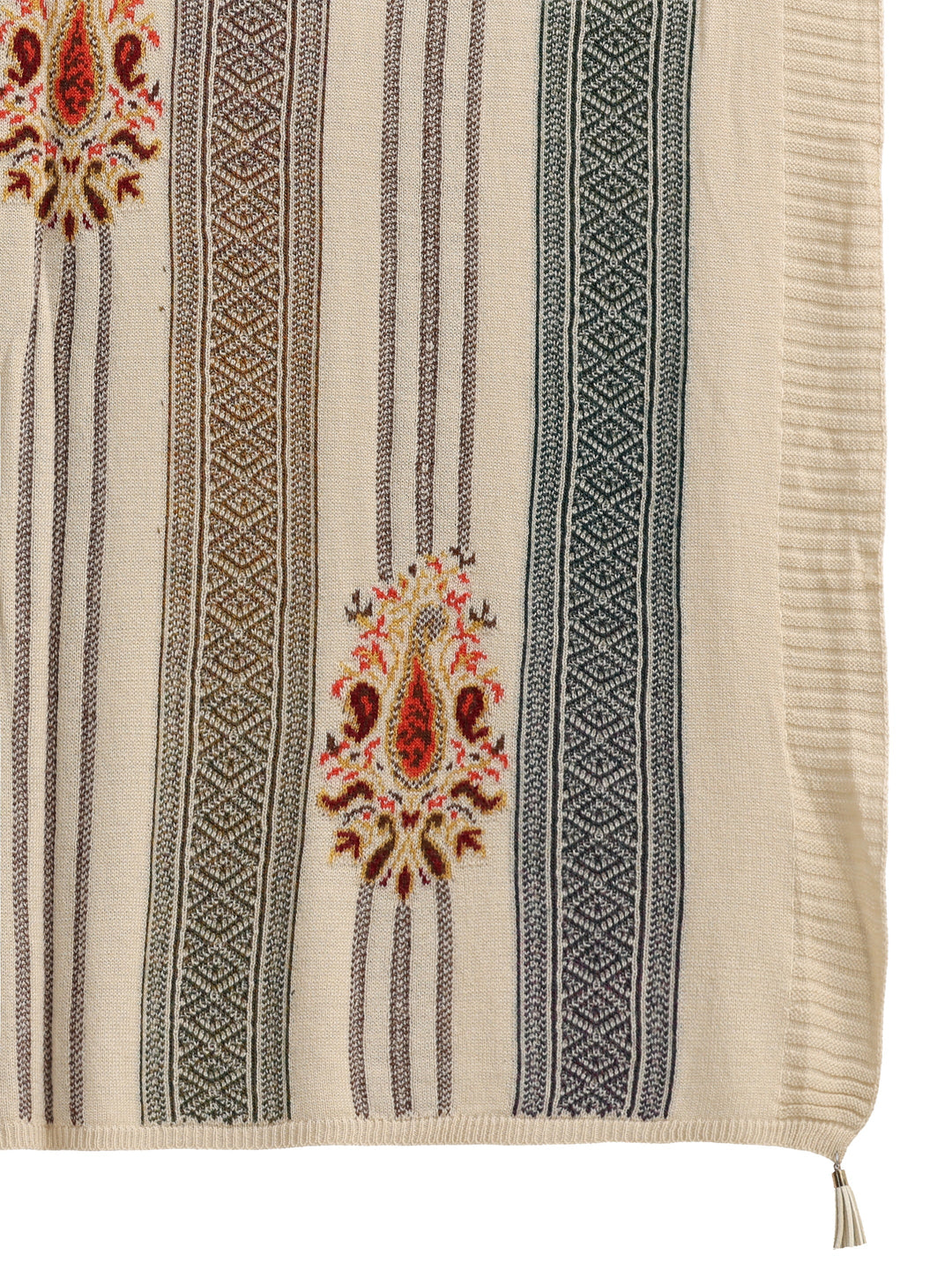 Libas Off White Ethnic Embroidered Acrylic Wrap Shawl 