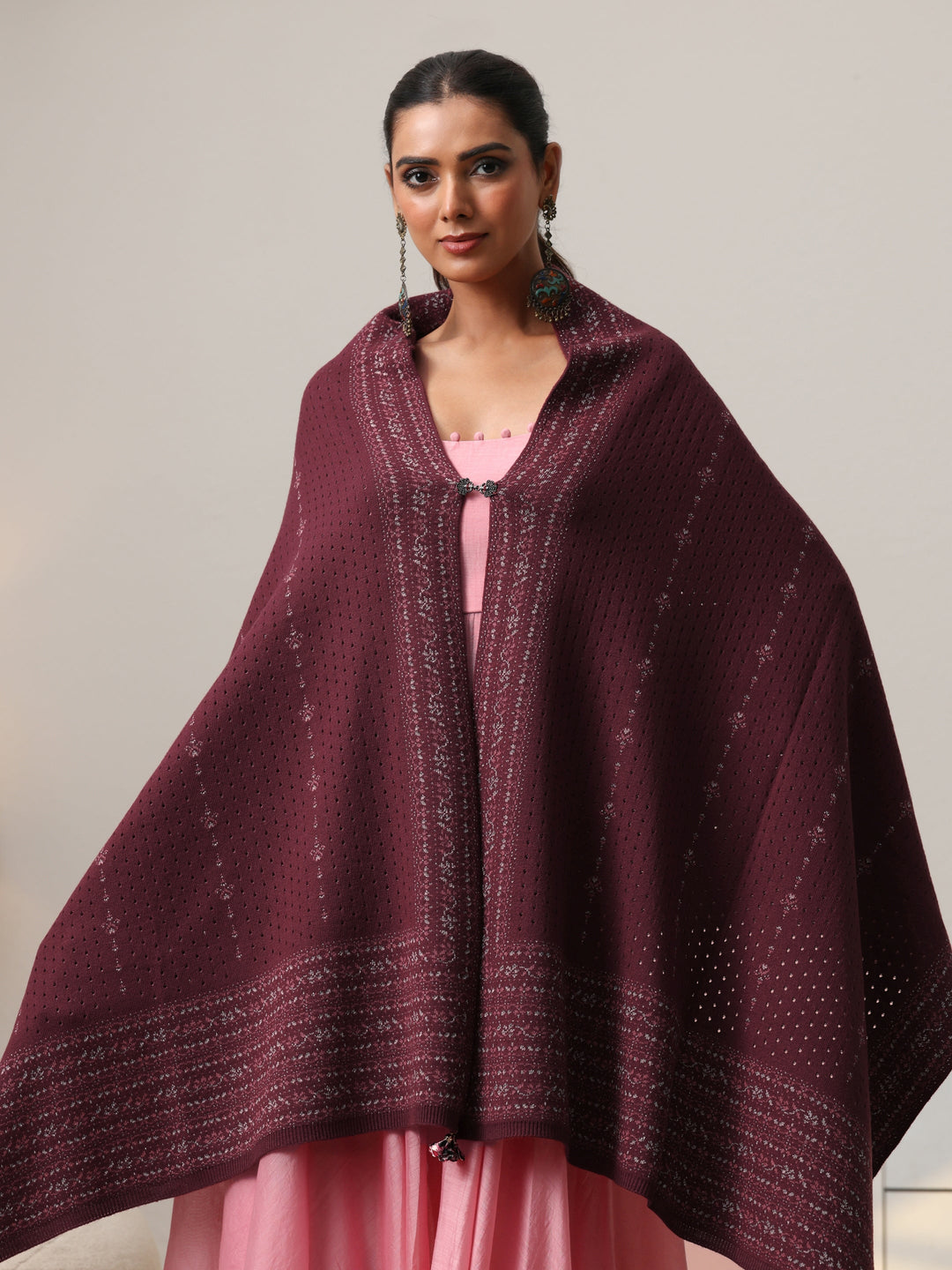  Libas Mauve Knitted Acrylic Wrap Shawl 